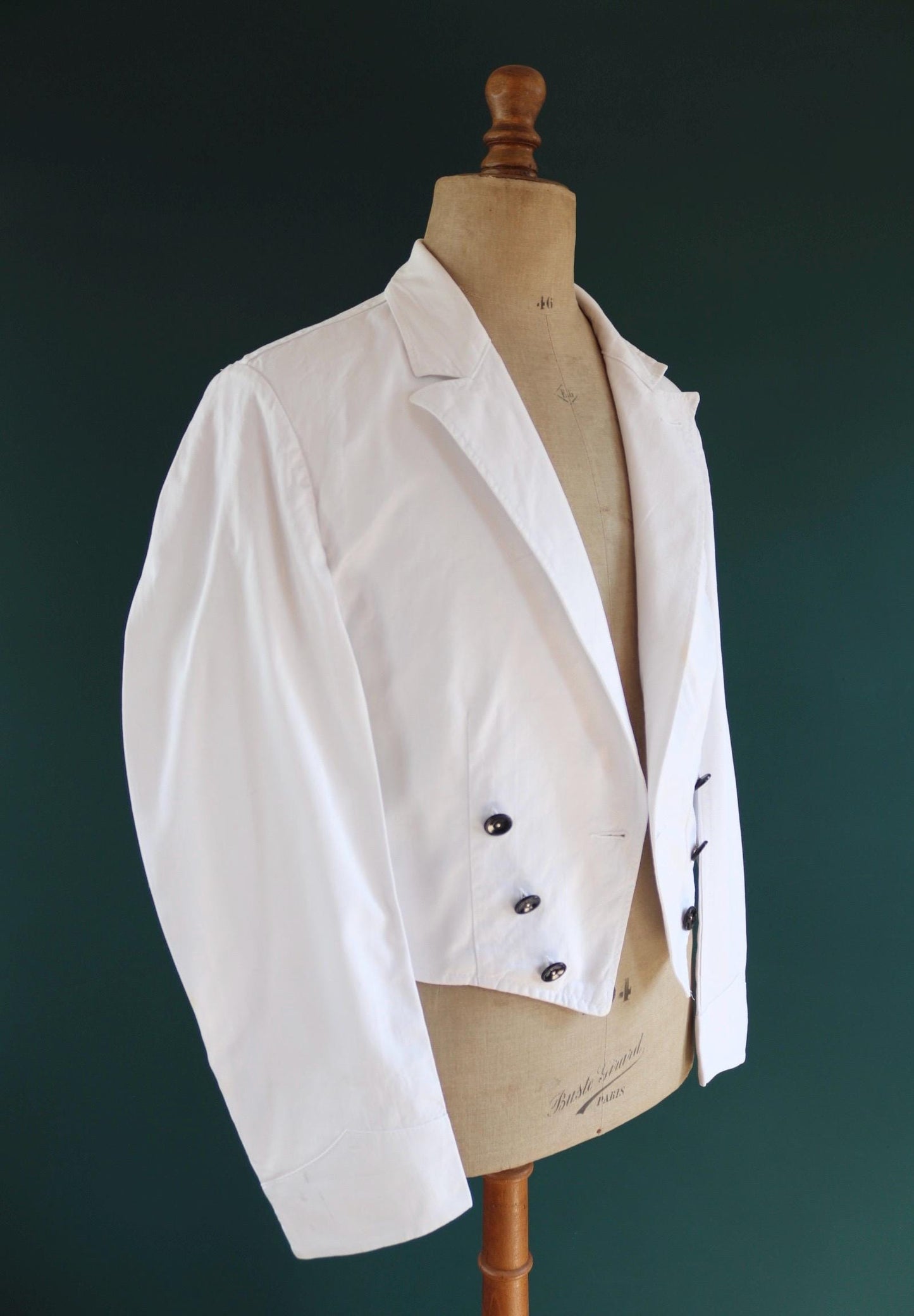 Vintage German white cotton waiters jacket - riviera style for summer - 41” chest - cropped