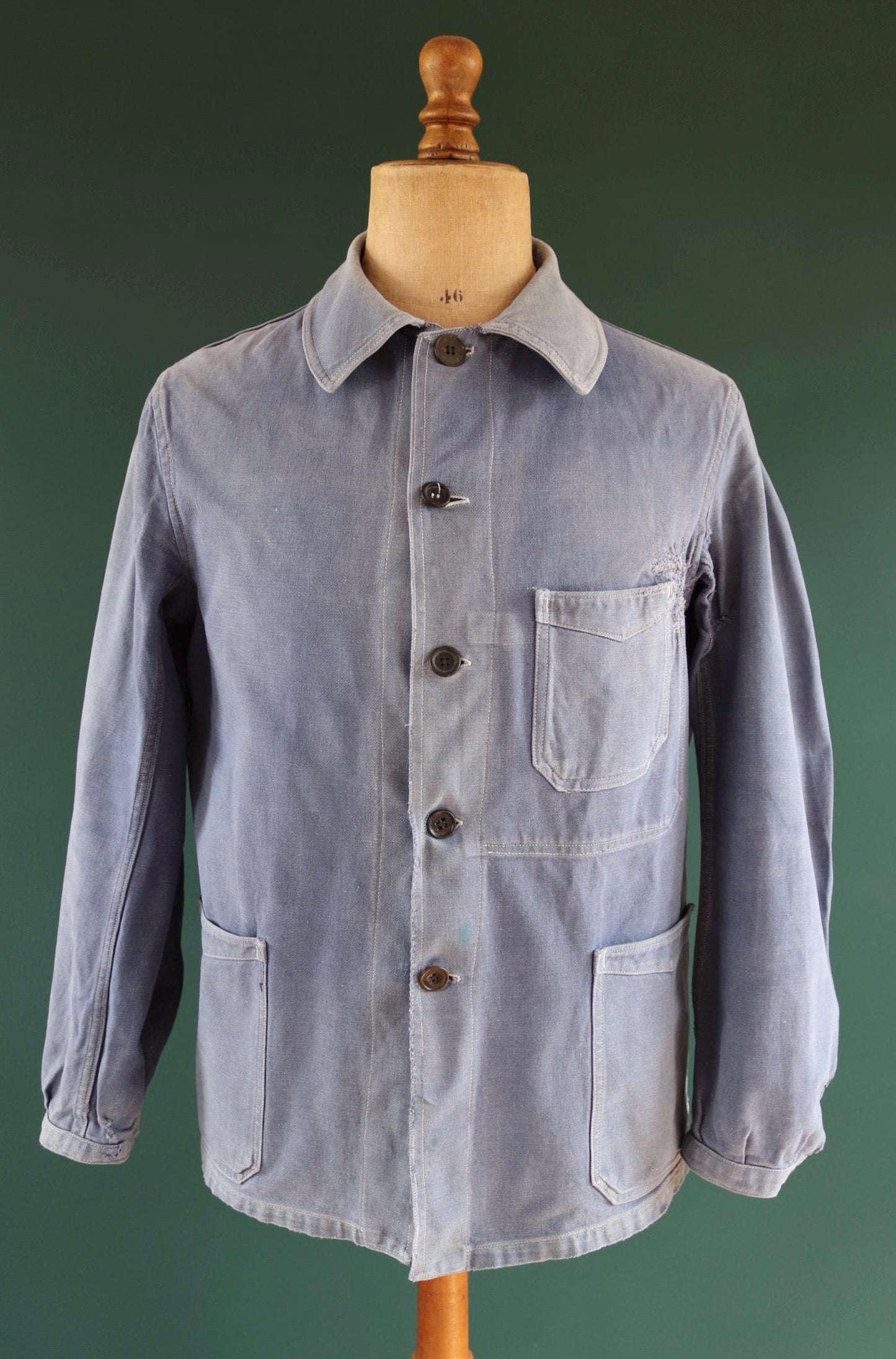 Vintage French blue workwear jacket - 1960s cotton twill - 43” chest - bleu de travail