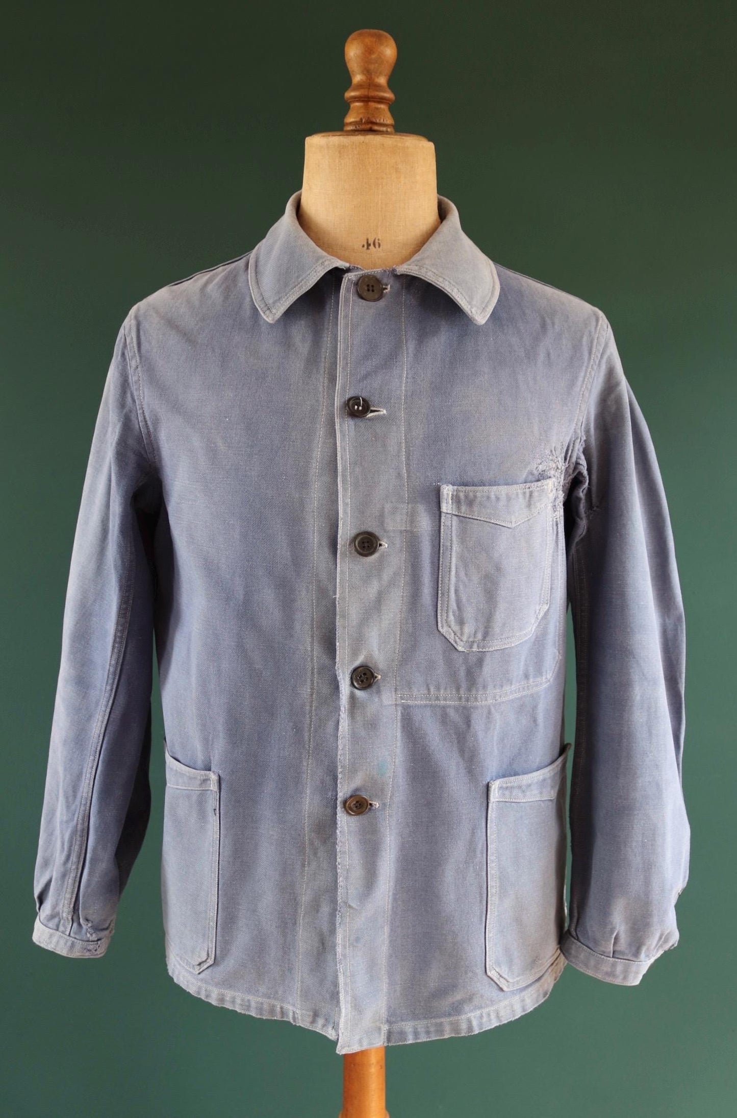 Vintage French blue workwear jacket - 1960s cotton twill - 43” chest - bleu de travail