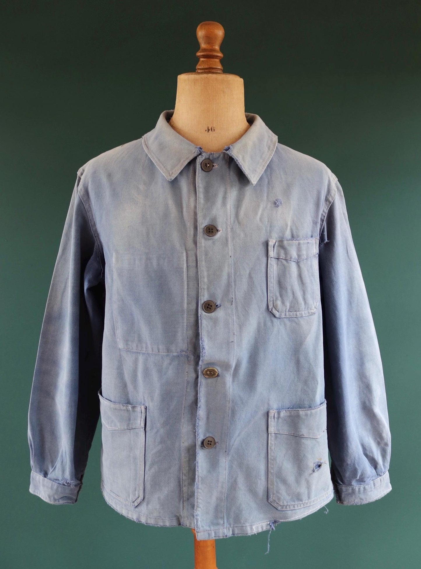 Vintage French blue workwear jacket - 1950s cotton twill - 46” chest - bleu de travail