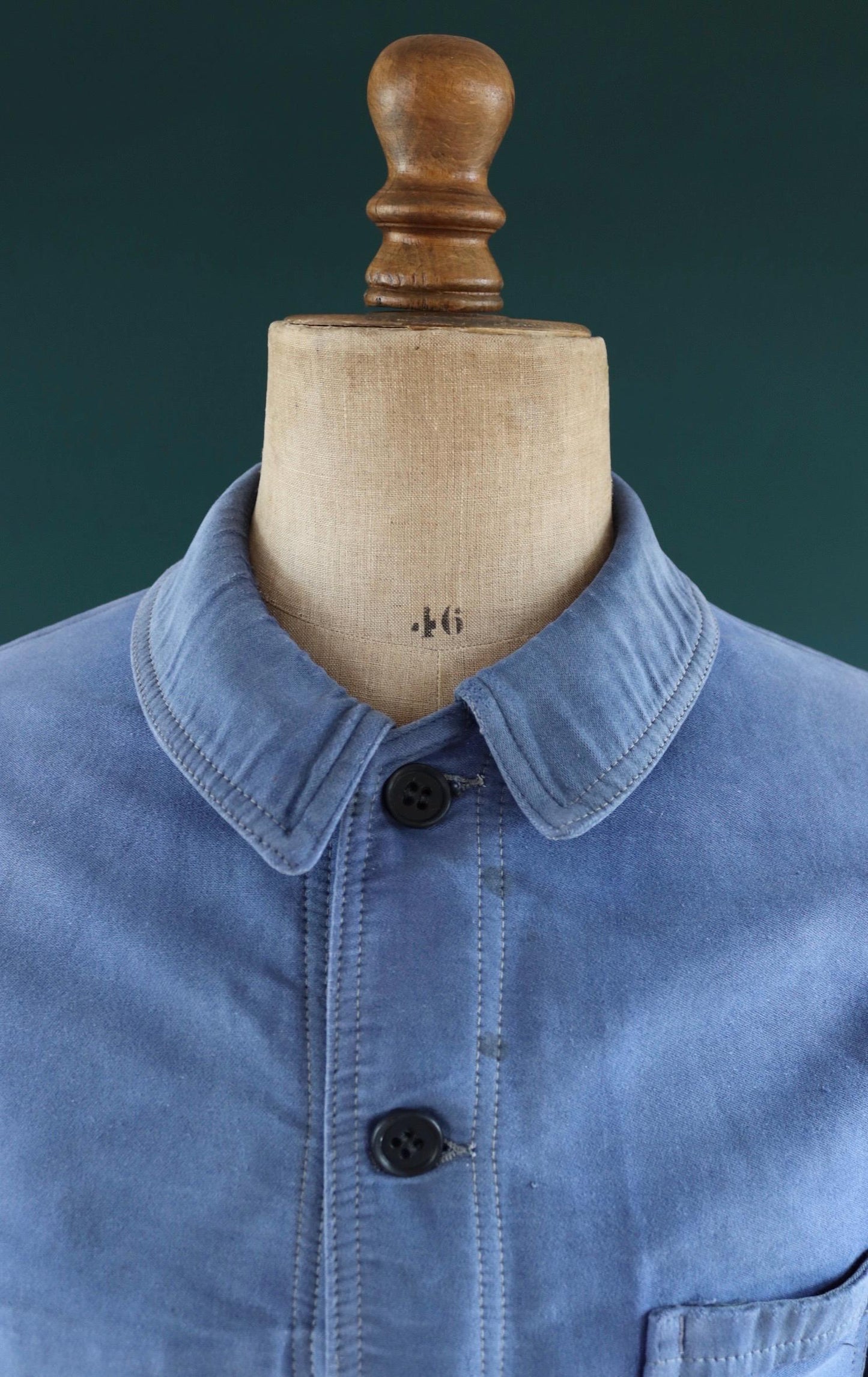 Vintage French blue moleskin workwear jacket - sun faded chore coat - 41” chest - bleu de travail