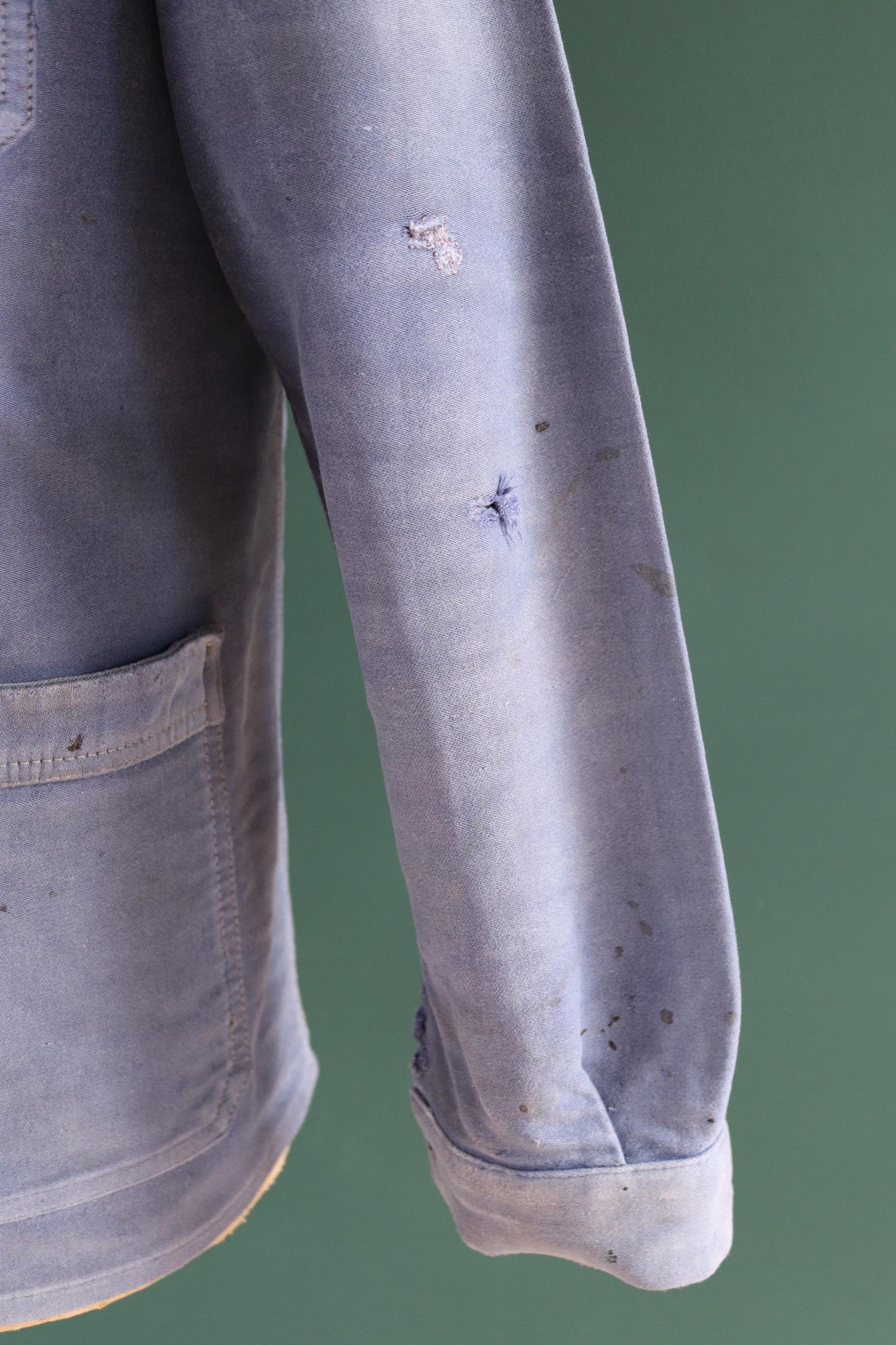 Vintage French blue moleskin workwear jacket - sun faded chore coat - 41” chest - bleu de travail