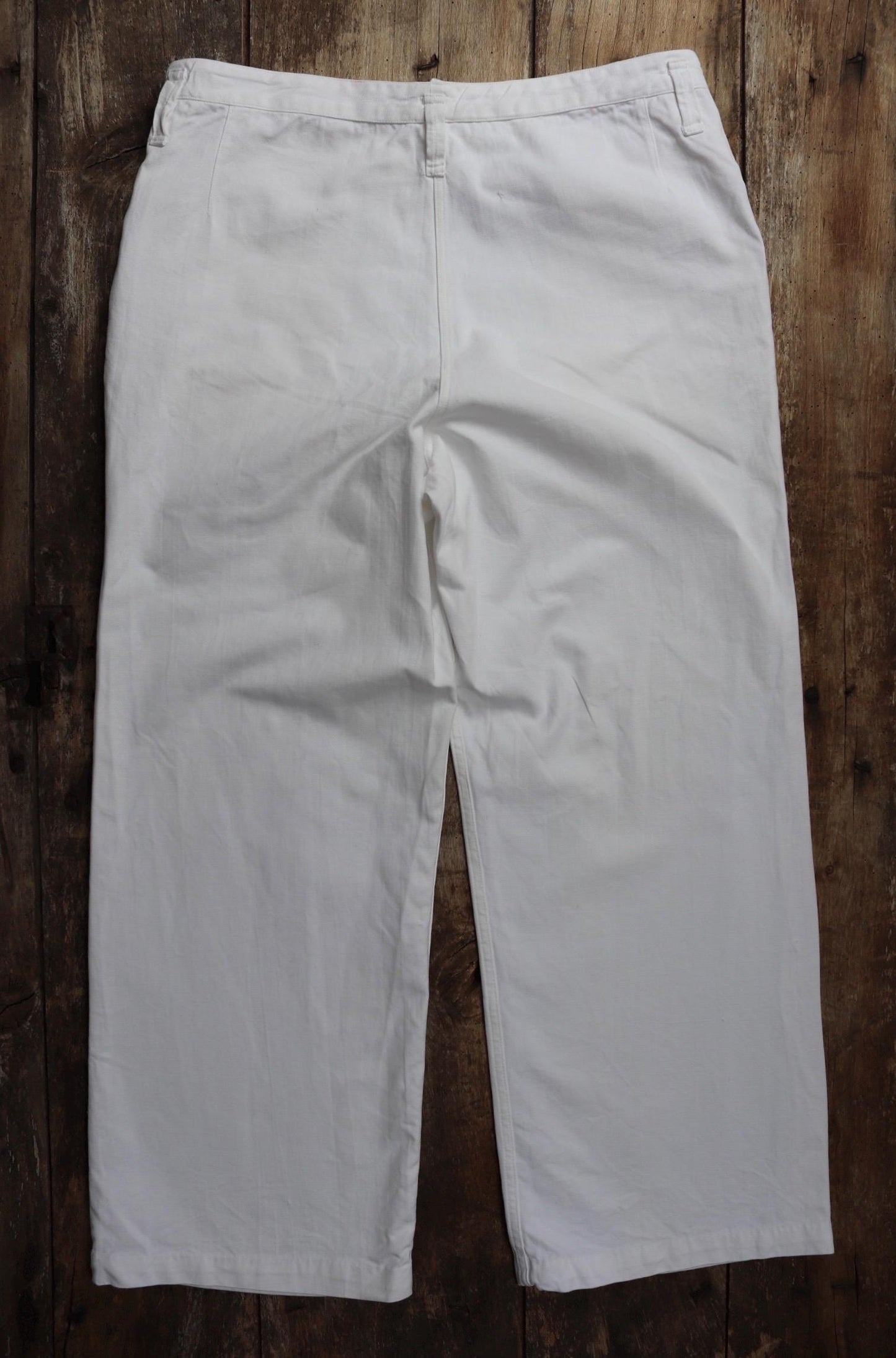 Vintage French white cotton naval trousers - 1950s 60s wide leg pants - Marine Nationale - 36” x 29” - riviera beach