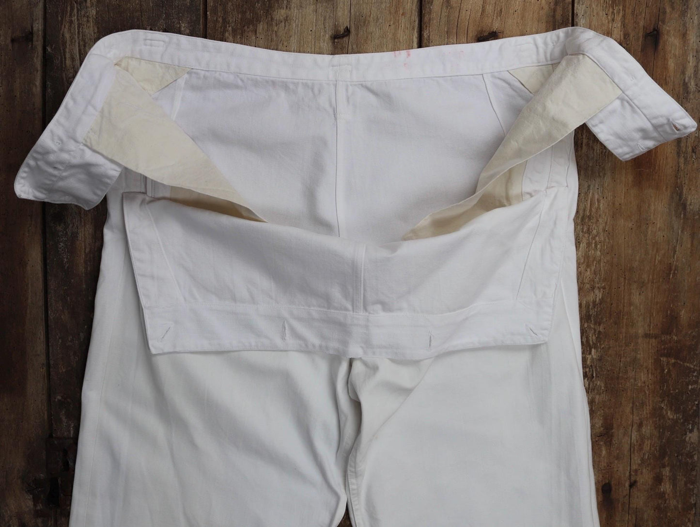Vintage French white cotton naval trousers - 1950s 60s wide leg pants - Marine Nationale - 36” x 29” - riviera beach
