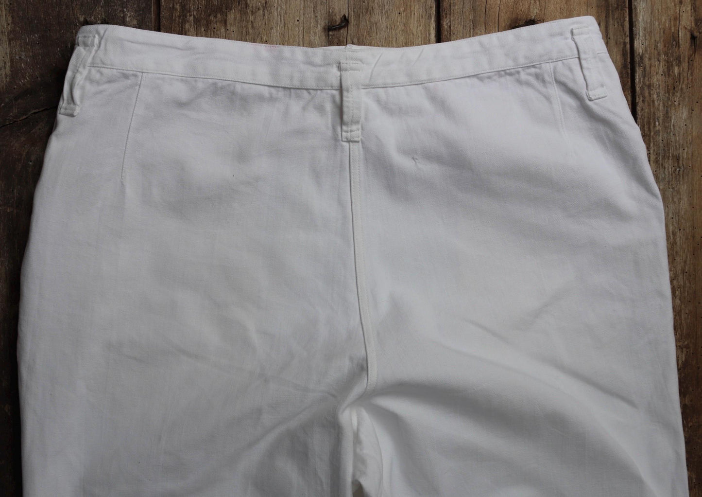 Vintage French white cotton naval trousers - 1950s 60s wide leg pants - Marine Nationale - 36” x 29” - riviera beach