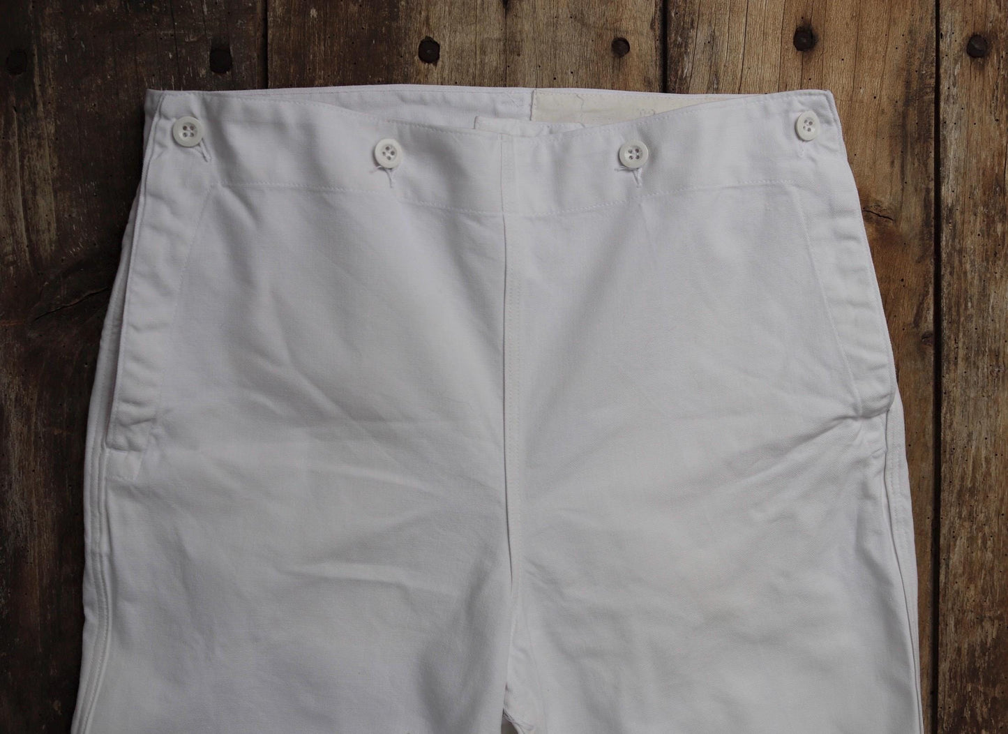 Vintage French white cotton naval trousers - 1970s wide leg pants - Marine Nationale - 33” x 31” - riviera beach