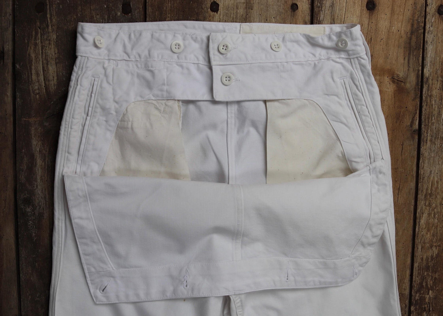 Vintage French white cotton naval trousers - 1970s wide leg pants - Marine Nationale - 33” x 31” - riviera beach