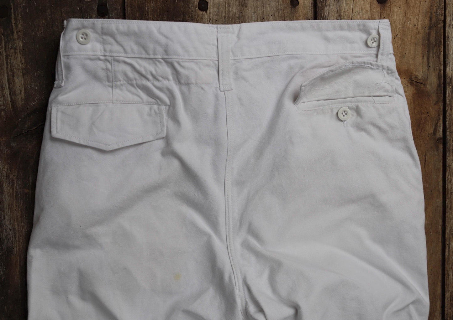 Vintage French white cotton naval trousers - 1970s wide leg pants - Marine Nationale - 32” x 31” - riviera beach