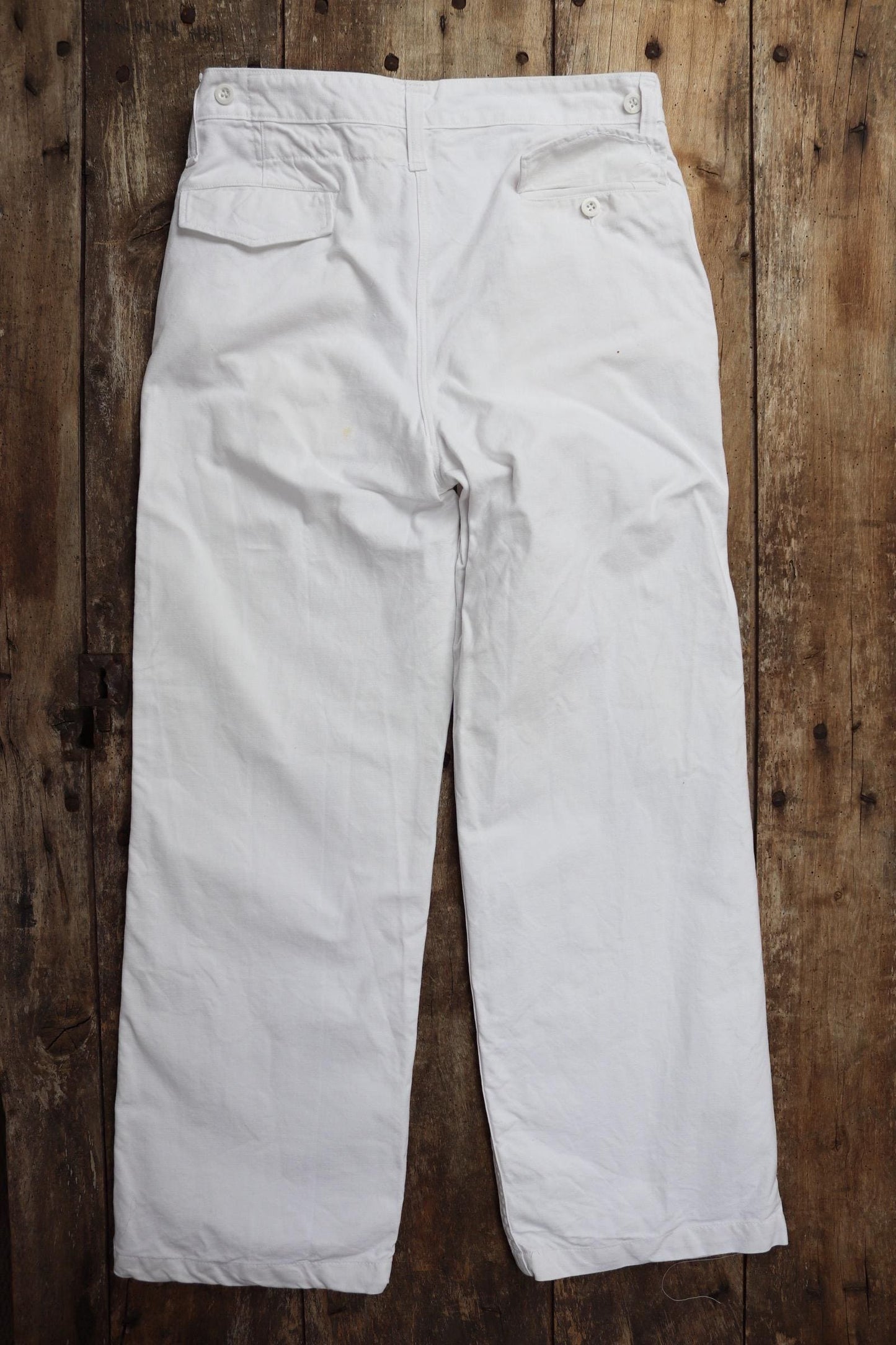 Vintage French white cotton naval trousers - 1970s wide leg pants - Marine Nationale - 32” x 31” - riviera beach
