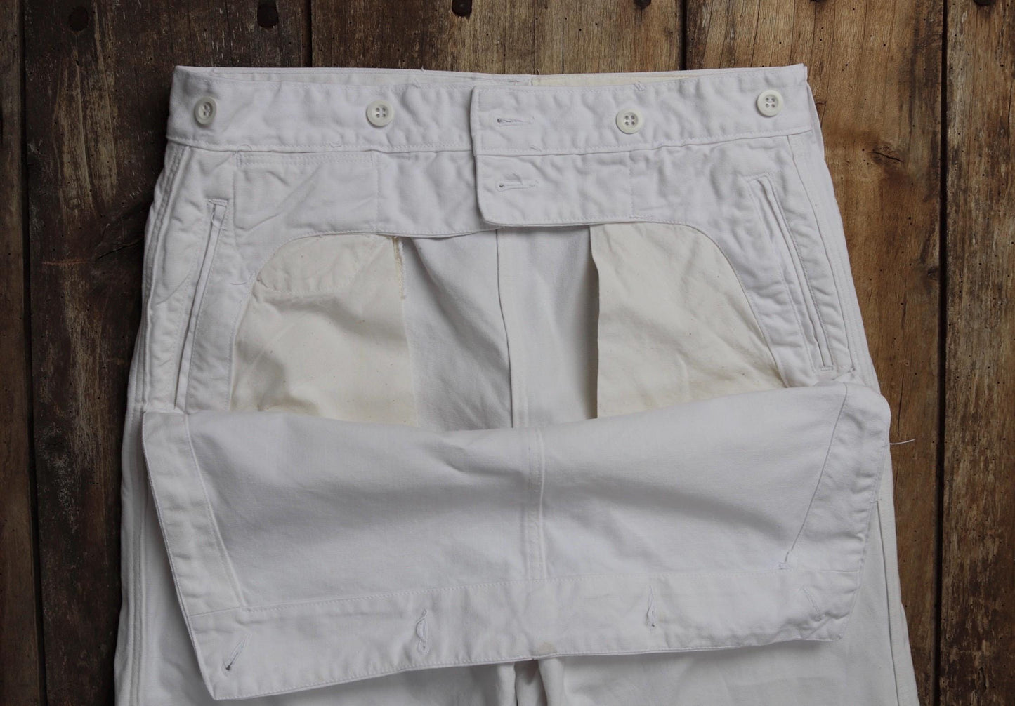 Vintage French white cotton naval trousers - 1970s wide leg pants - Marine Nationale - 32” x 31” - riviera beach
