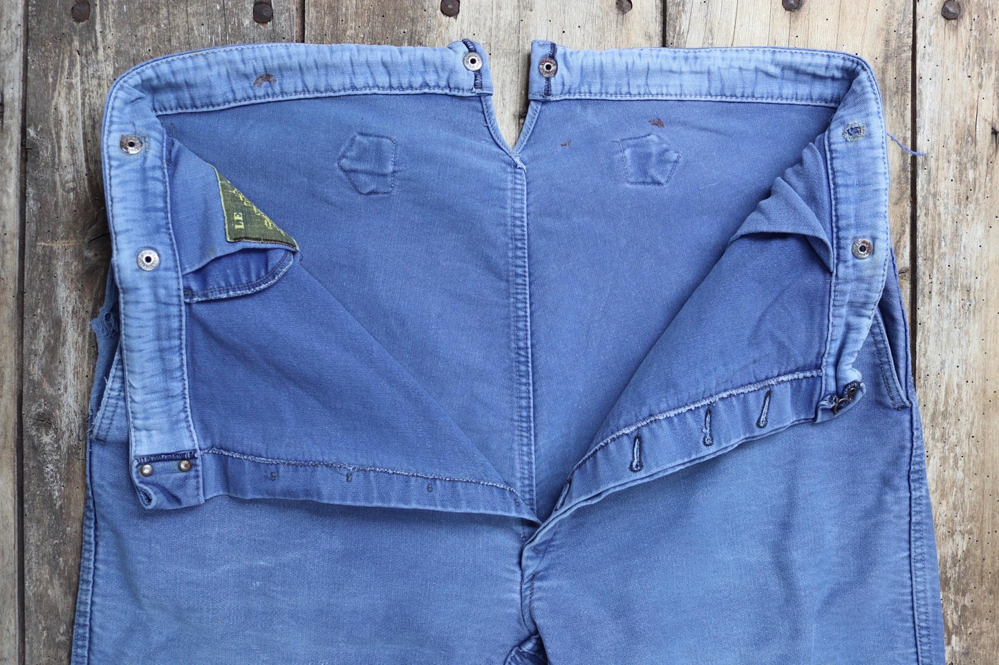 Vintage 1950s French workwear trousers - Le Mont St Michel chore pants - blue moleskin - 39” x 26”