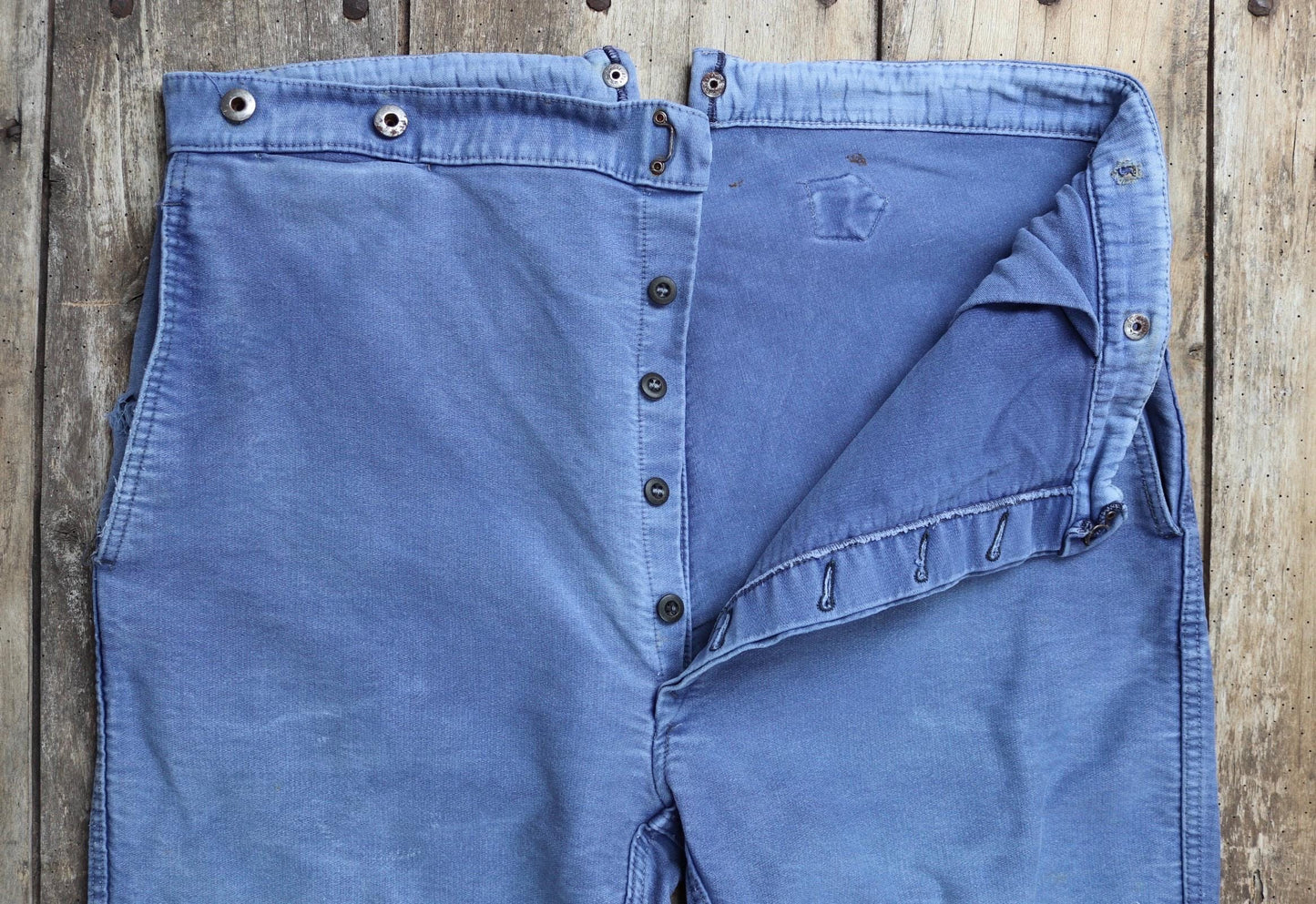 Vintage 1950s French workwear trousers - Le Mont St Michel chore pants - blue moleskin - 39” x 26”