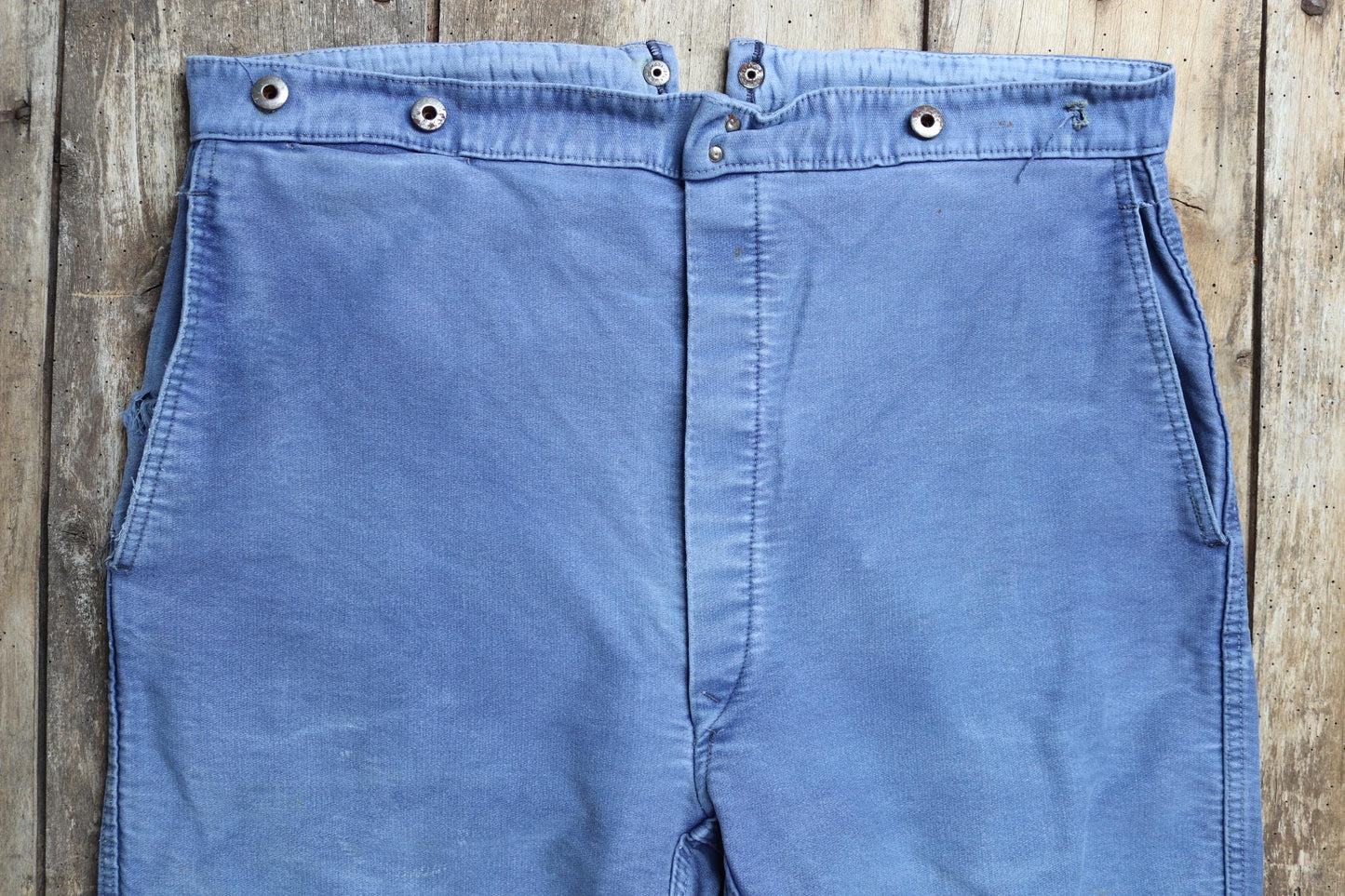 Vintage 1950s French workwear trousers - Le Mont St Michel chore pants - blue moleskin - 39” x 26”