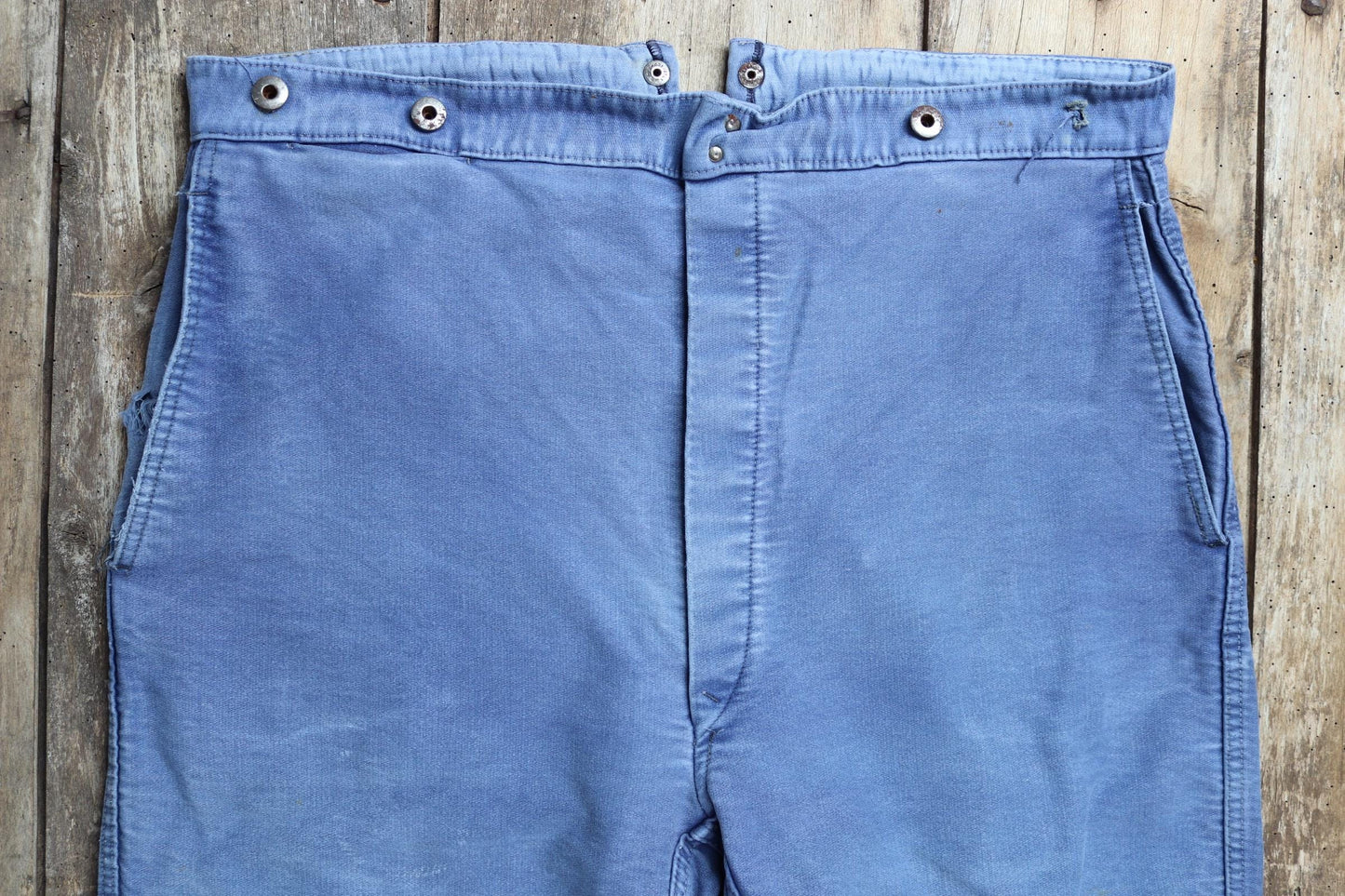 Vintage 1950s French workwear trousers - Le Mont St Michel chore pants - blue moleskin - 39” x 26”
