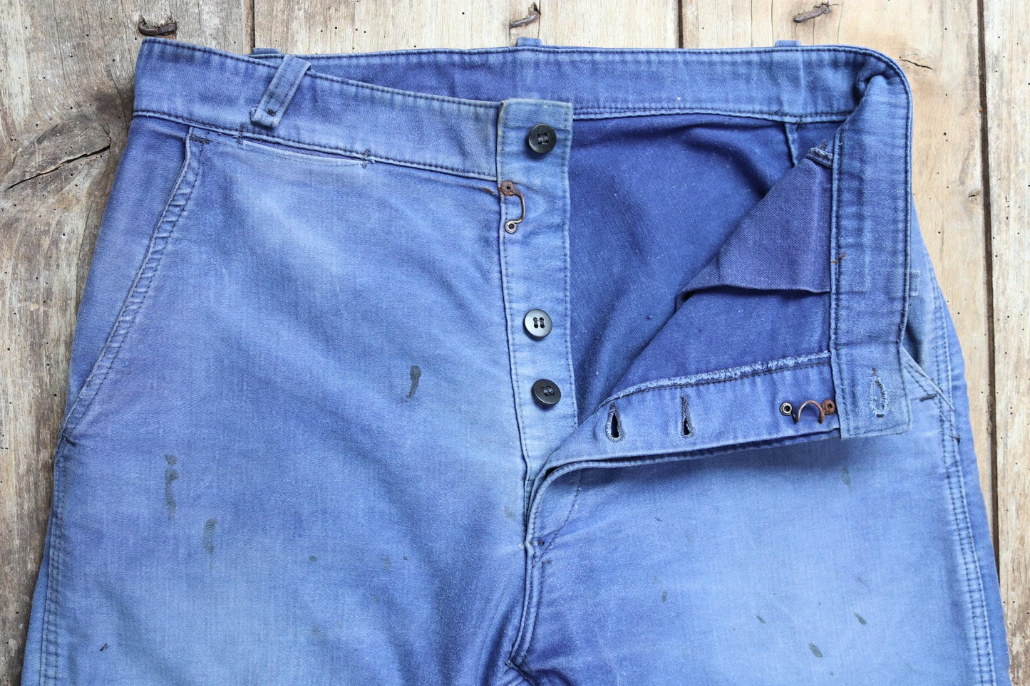 Vintage 1950s 60s French indigo blue moleskin cotton workwear trousers - chore pants - 32” x 26”