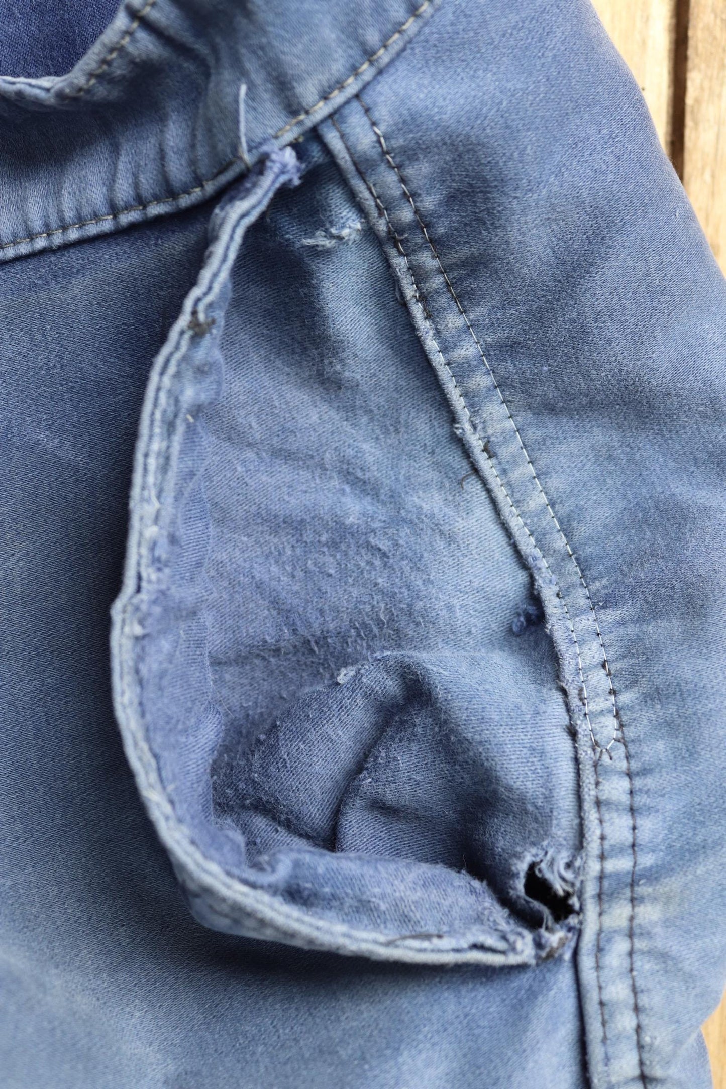 Vintage 1950s French workwear trousers - Le Mont St Michel chore pants - blue moleskin - 34” x 27”
