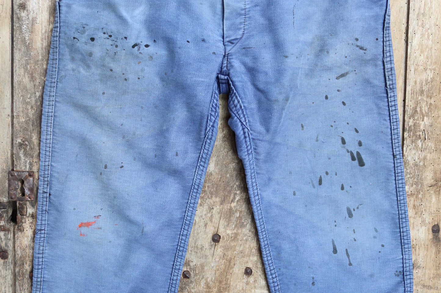 Vintage 1950s French workwear trousers - Le Mont St Michel chore pants - blue moleskin - 34” x 27”