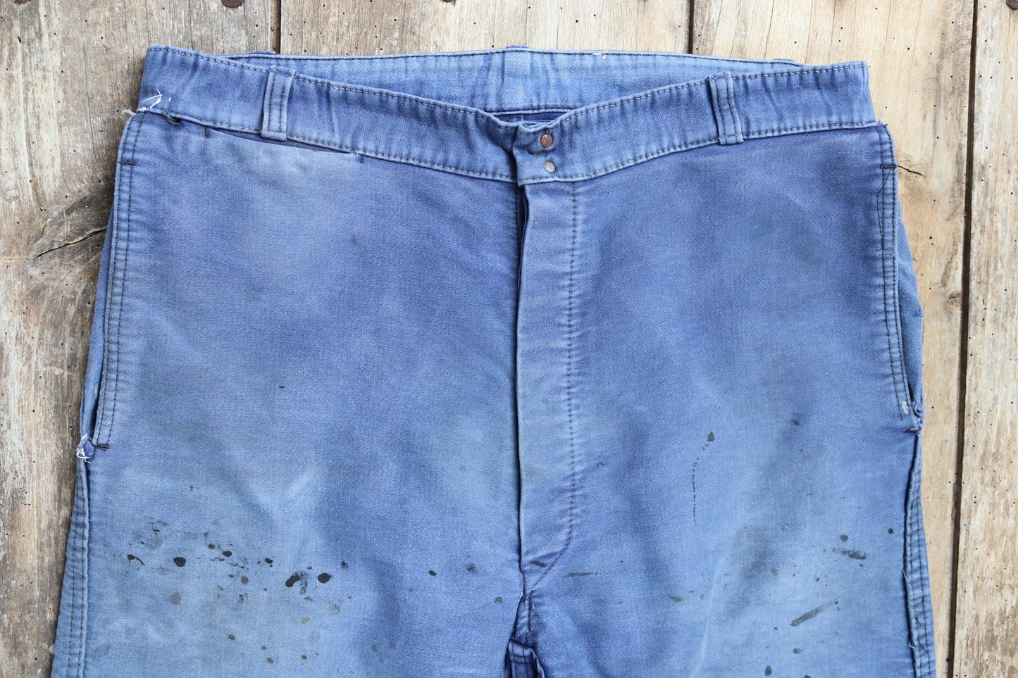 Vintage 1950s French workwear trousers - Le Mont St Michel chore pants - blue moleskin - 34” x 27”