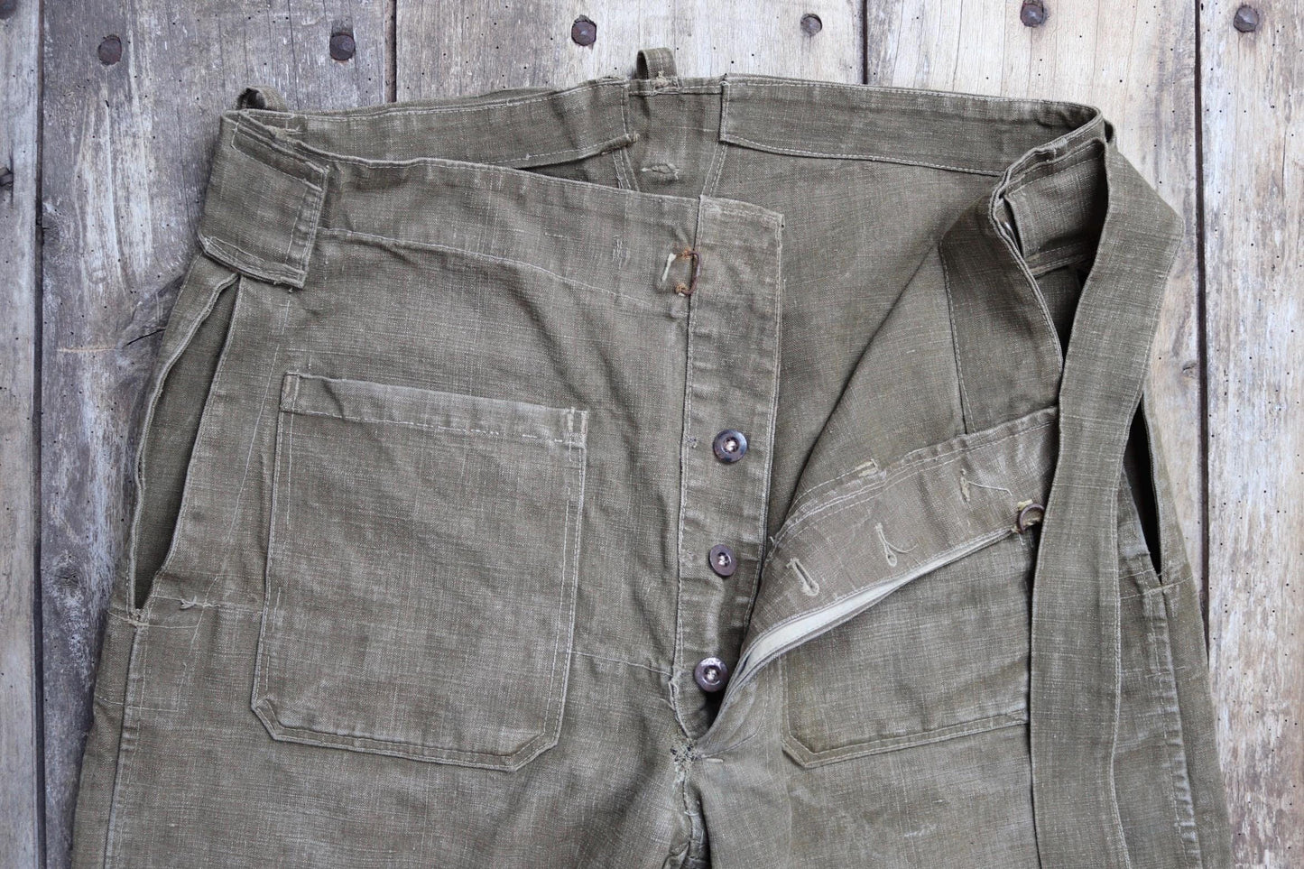 Vintage 1930s French linen M38 dispatch rider overalls - WW2 military trousers - 37” x 28”