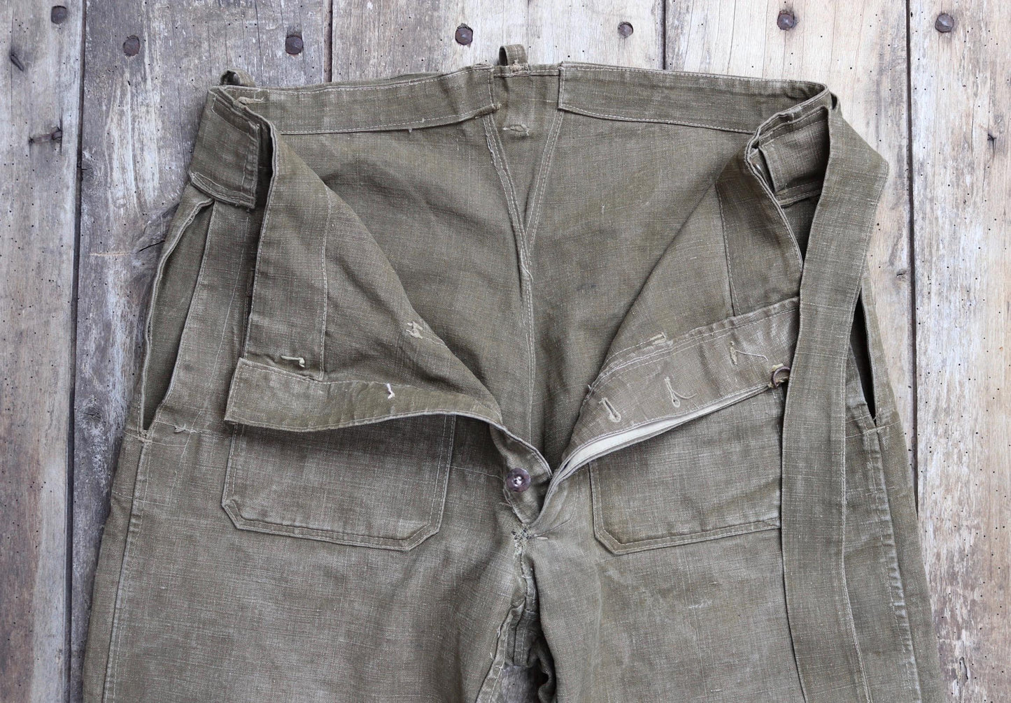 Vintage 1930s French linen M38 dispatch rider overalls - WW2 military trousers - 37” x 28”