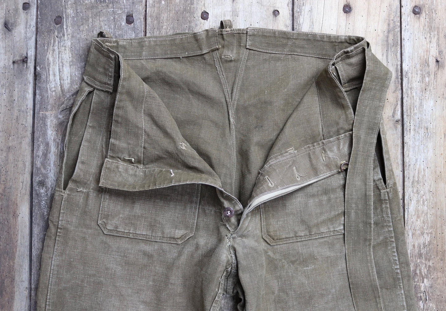 Vintage 1930s French linen M38 dispatch rider overalls - WW2 military trousers - 37” x 28”