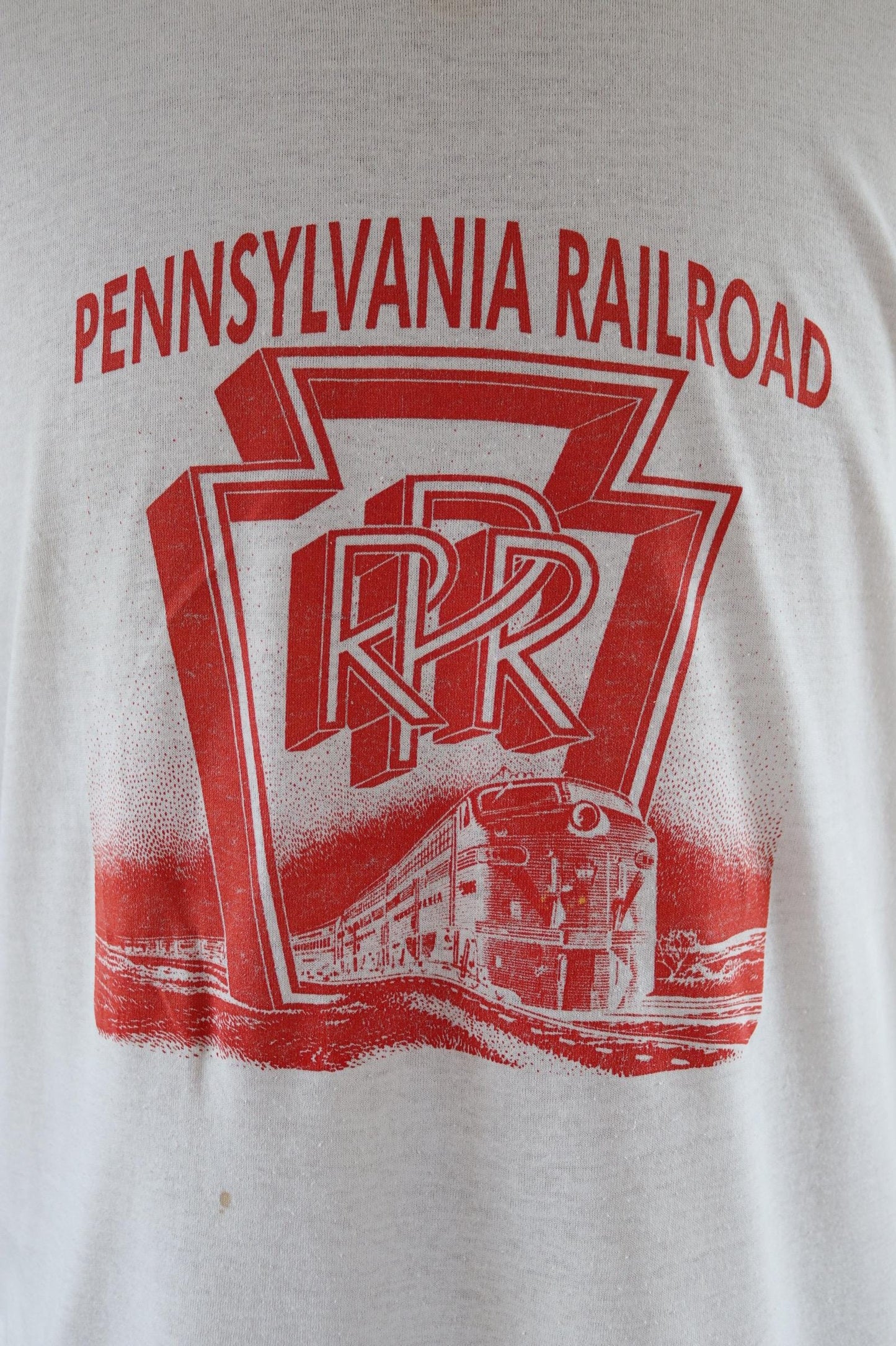 Vintage 1980s Pennsylvania railroad t shirt - train print - white tee - 44” chest