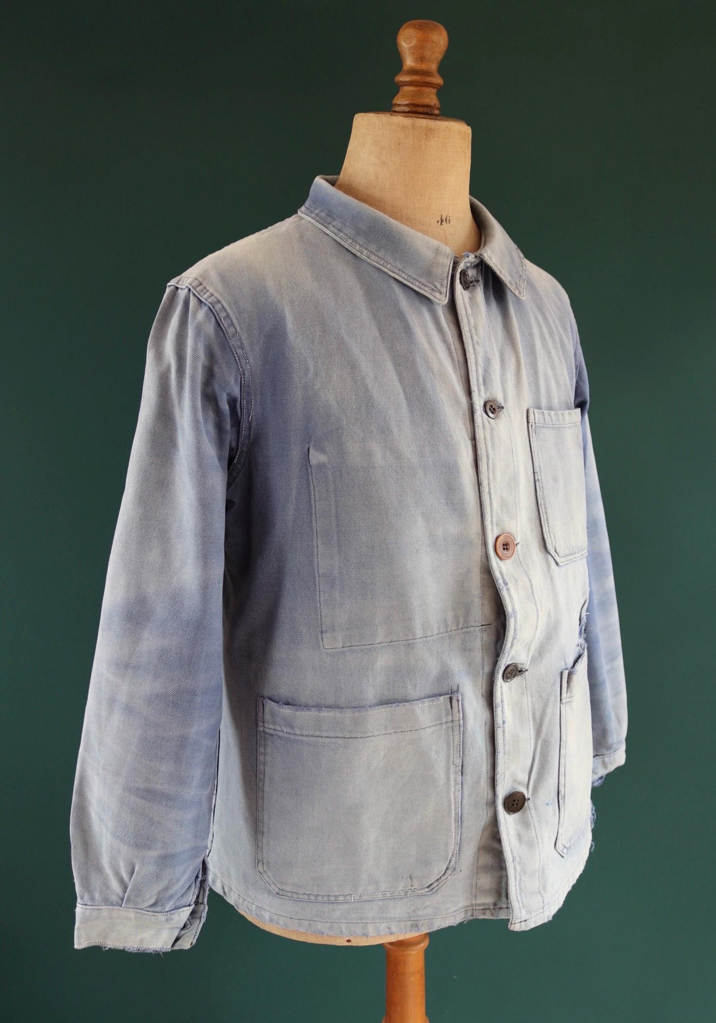 Vintage French blue workwear jacket - 1960s chore coat - 44” chest - whisker fade - bleu de travail - blue cotton twill