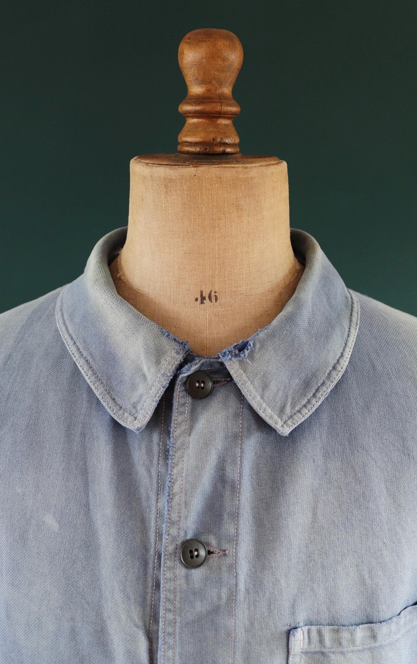 Vintage French blue workwear jacket - 1960s chore coat - 45” chest - bleu de travail - whisker fade - blue cotton twill