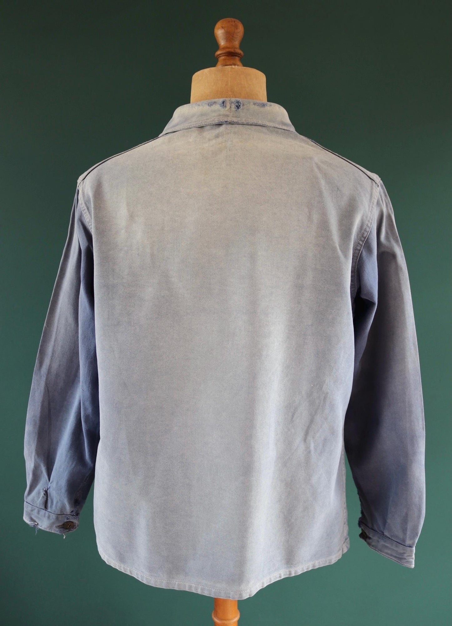 Vintage French blue workwear jacket - 1960s chore coat - 45” chest - bleu de travail - whisker fade - blue cotton twill