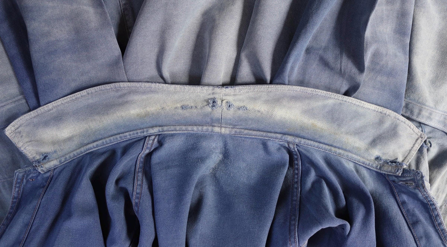 Vintage French blue workwear jacket - 1960s chore coat - 45” chest - bleu de travail - whisker fade - blue cotton twill