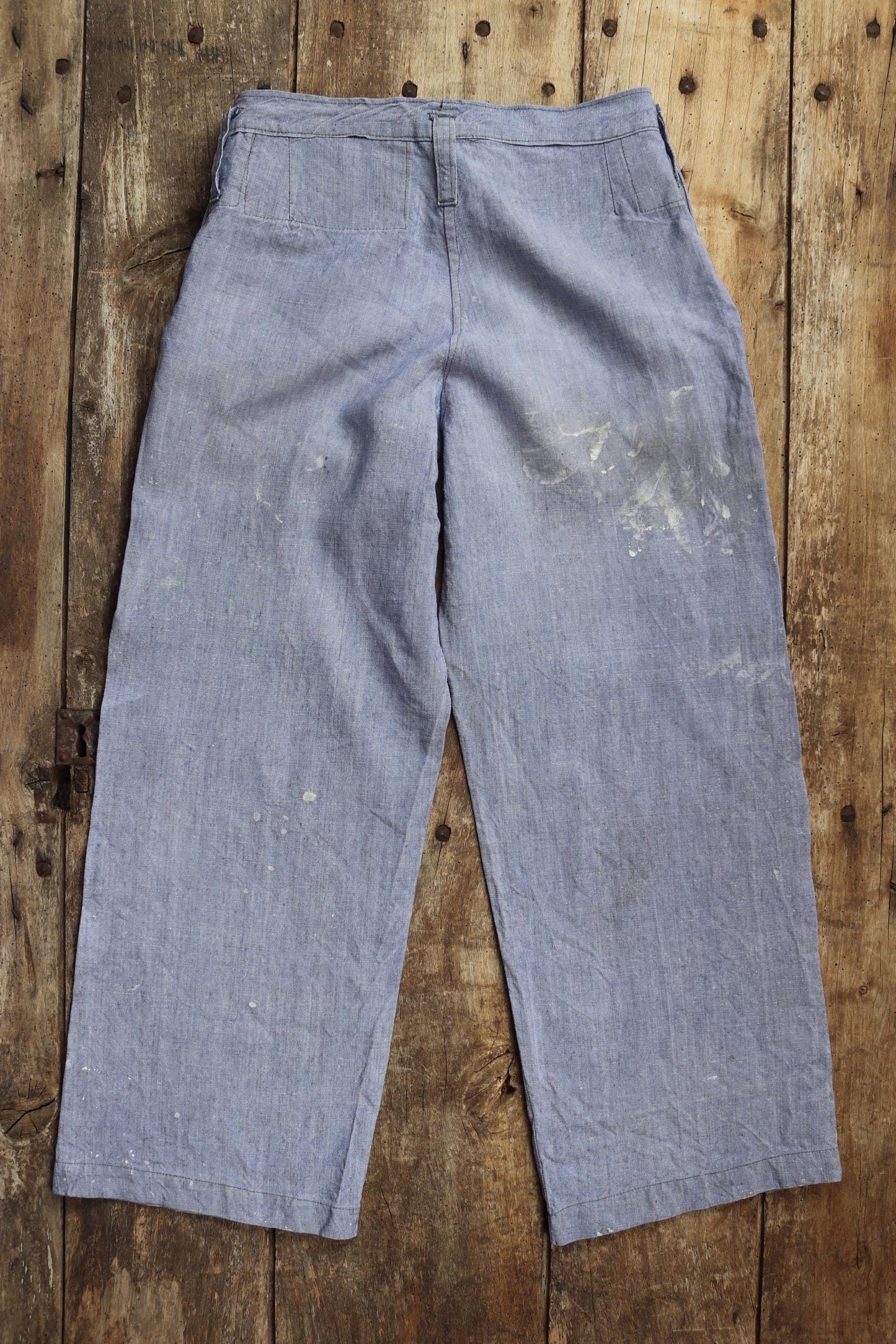 Vintage 1950s French linen trousers - military workwear - sailor pants - wide leg - fall front - 29” x 27” - Marine Nationale