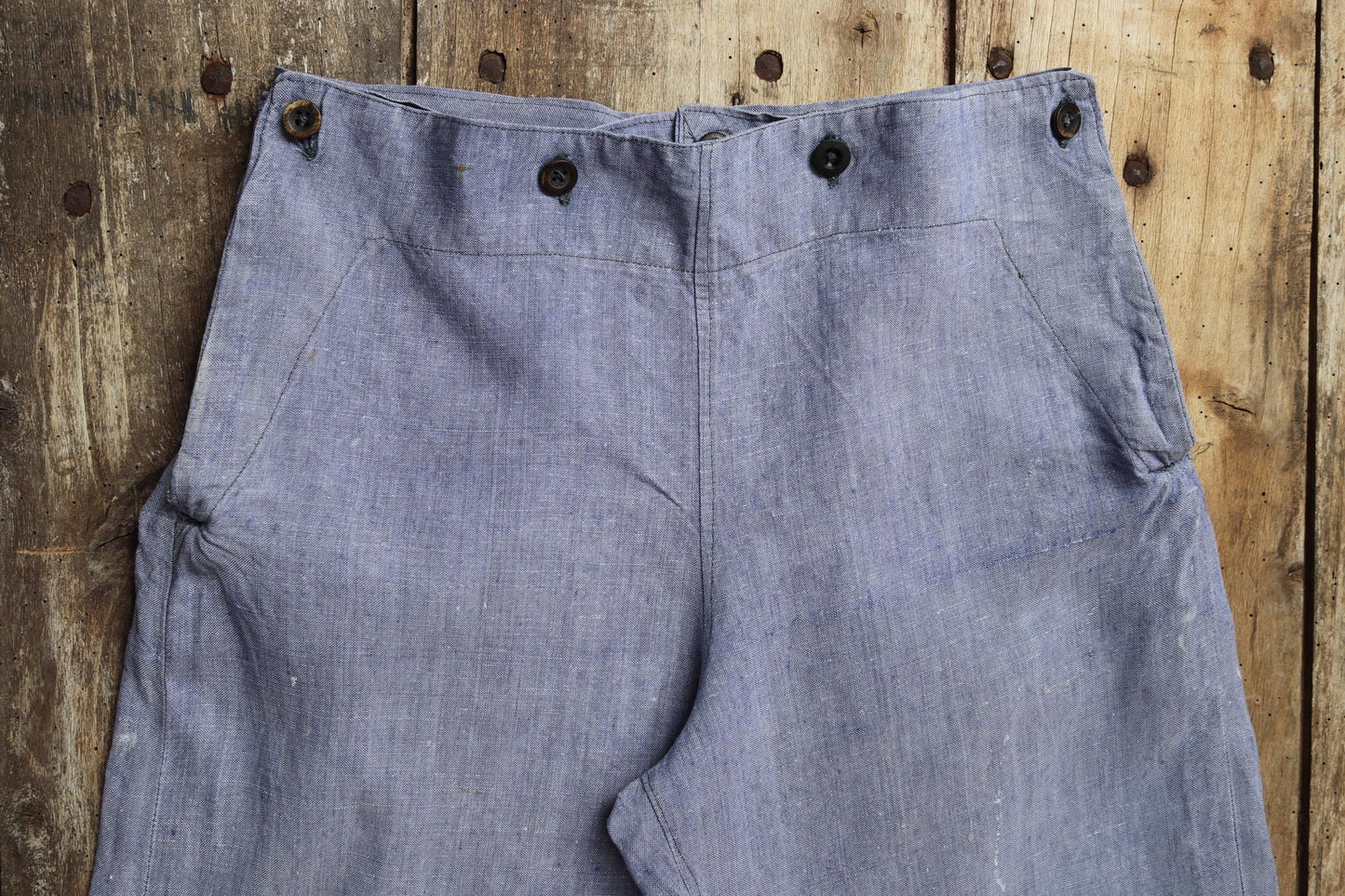 Vintage 1950s French linen trousers - military workwear - sailor pants - wide leg - fall front - 29” x 27” - Marine Nationale