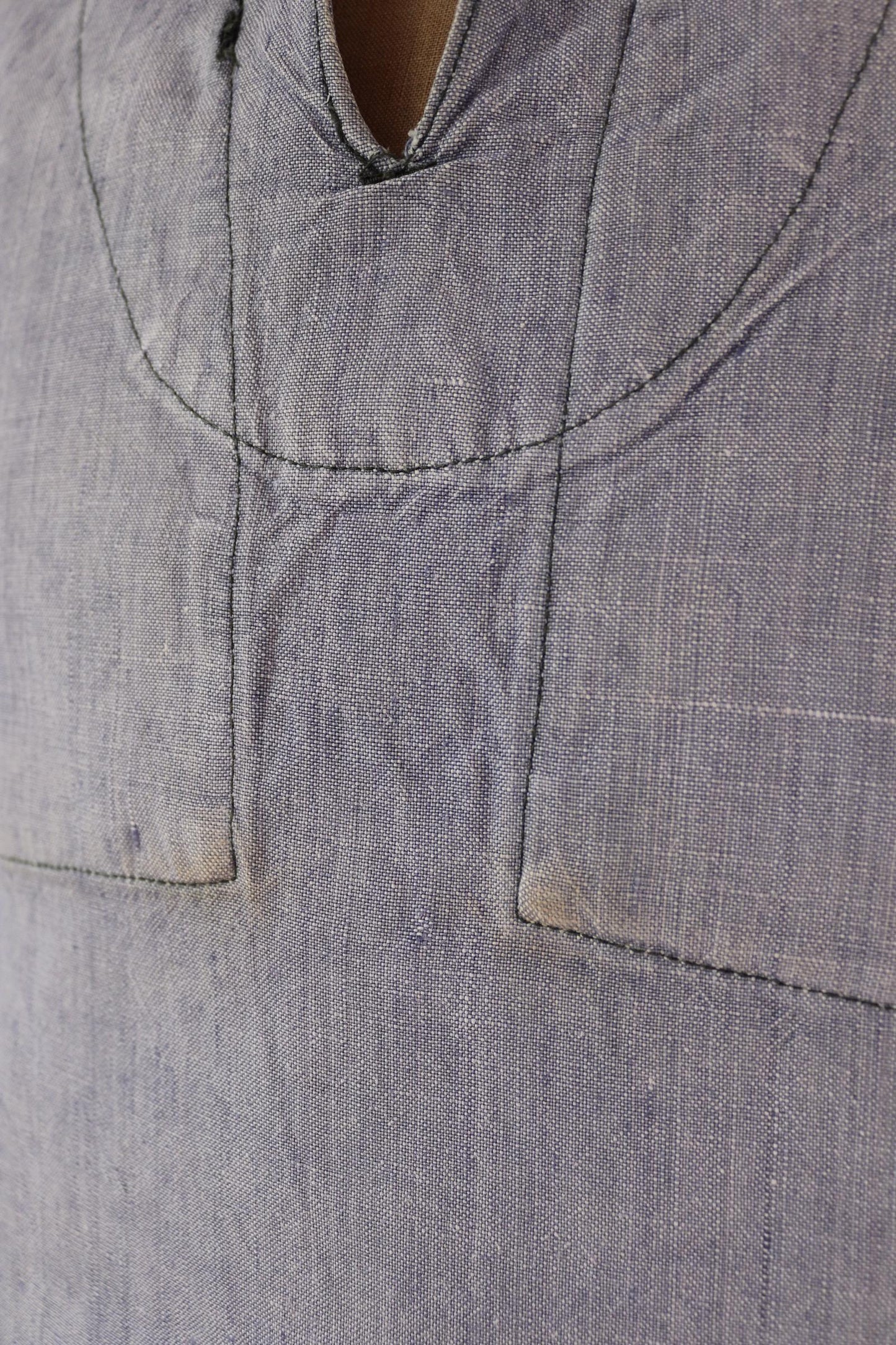 Vintage French linen shirt - 1950s Marine Nationale - Navy crackerjack bib jumper - 45” chest - military workwear - sailor top
