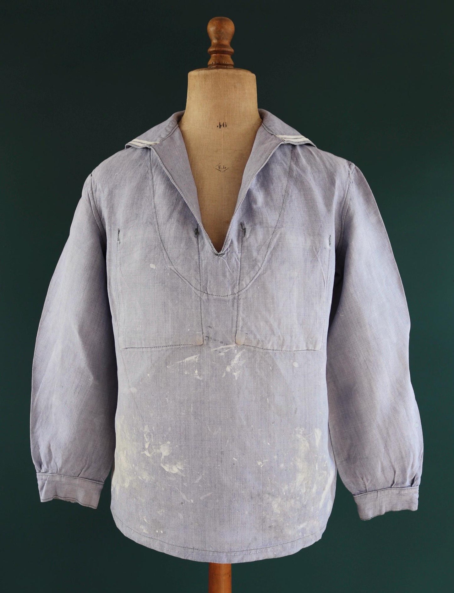 Vintage French linen shirt - 1960s Marine Nationale - Navy crackerjack bib jumper - 44” chest - military workwear - sailor top