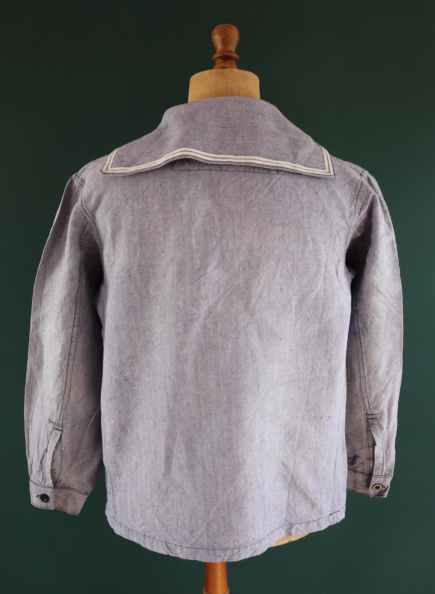Vintage French linen shirt - 1950s Marine Nationale - Navy crackerjack bib jumper - 44” chest - military workwear - sailor top