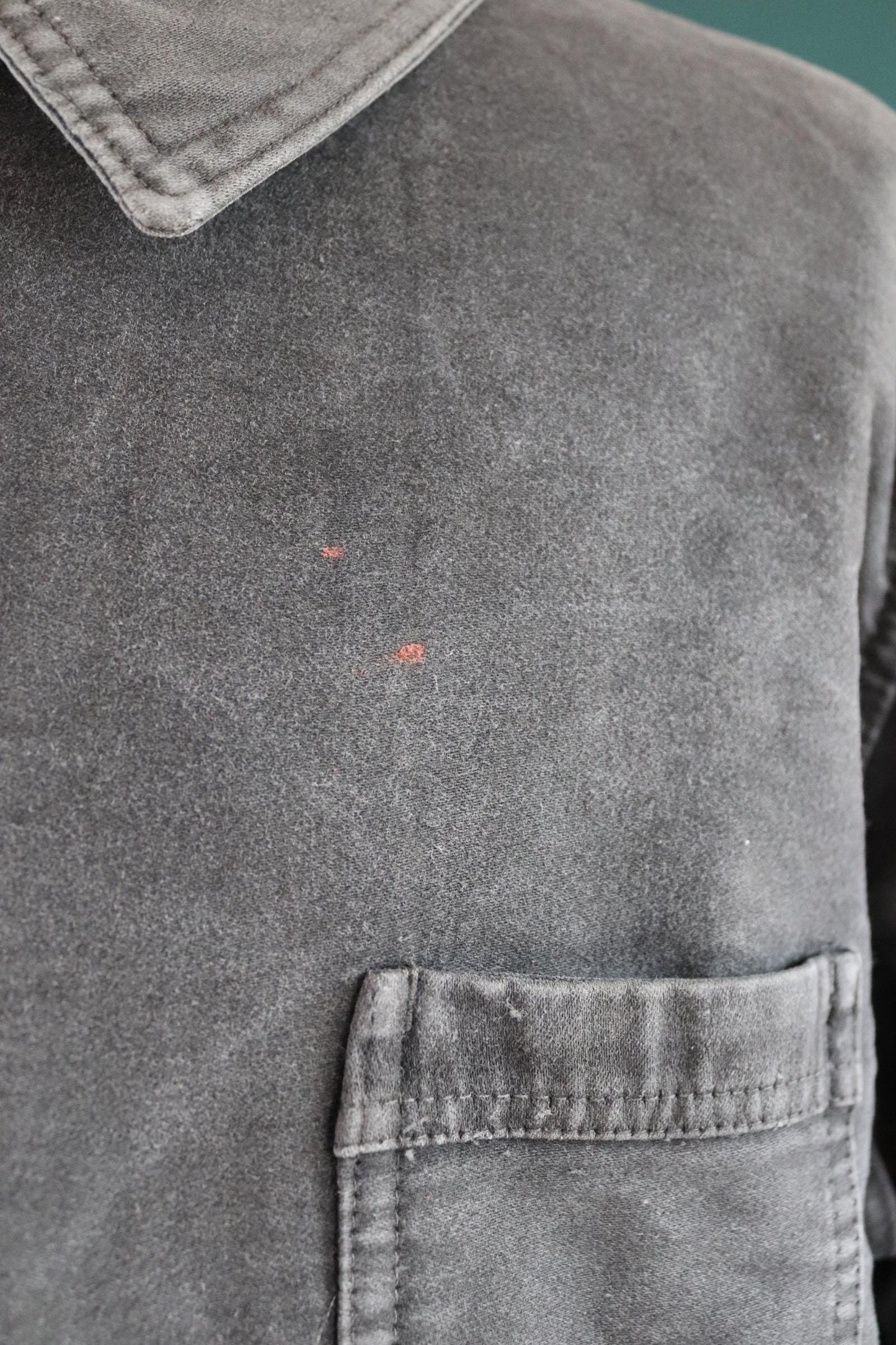 Vintage French black moleskin workwear jacket - 1960s chore coat - sun faded - 52” chest