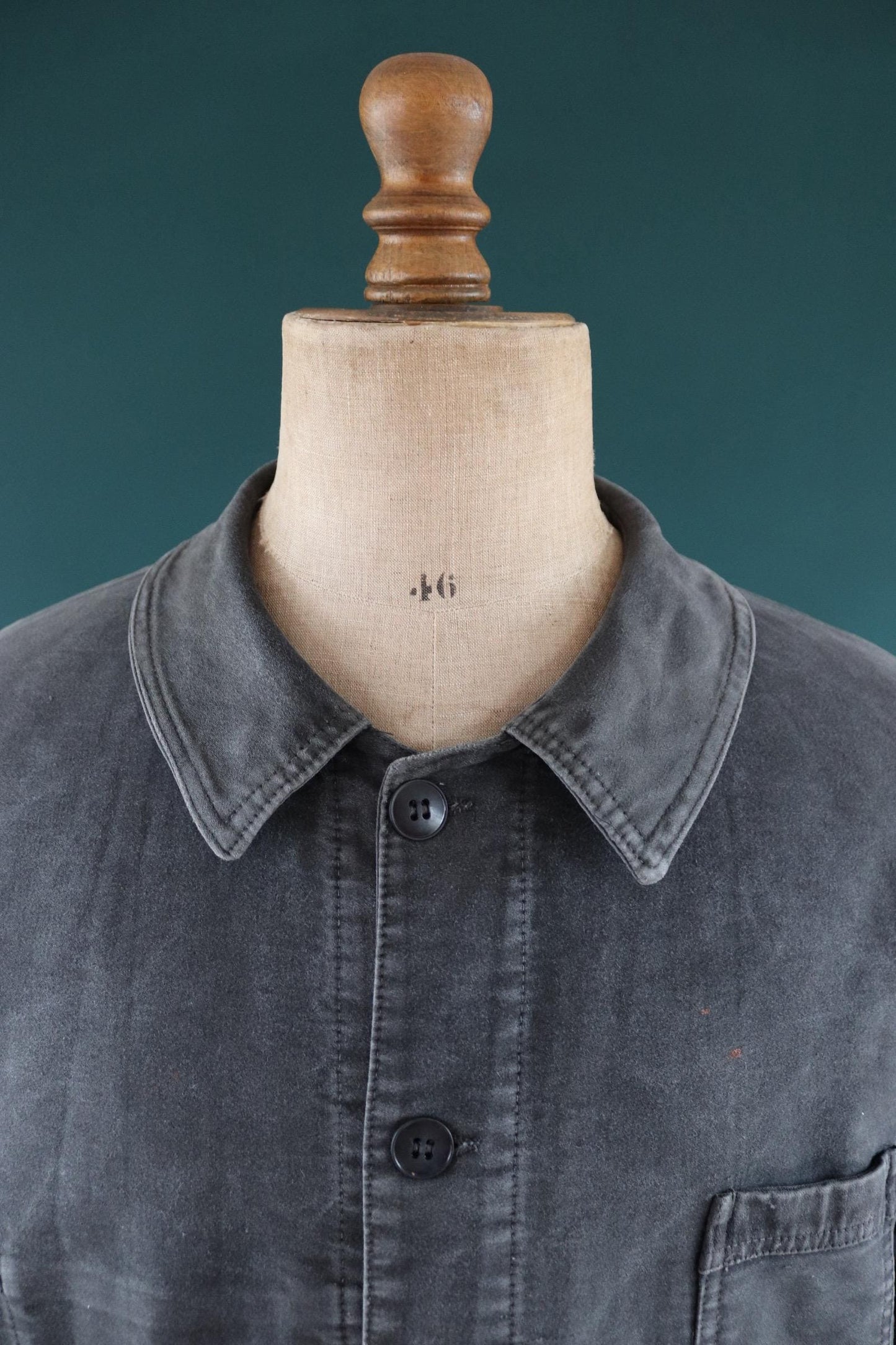 Vintage French black moleskin workwear jacket - 1960s chore coat - sun faded - 52” chest
