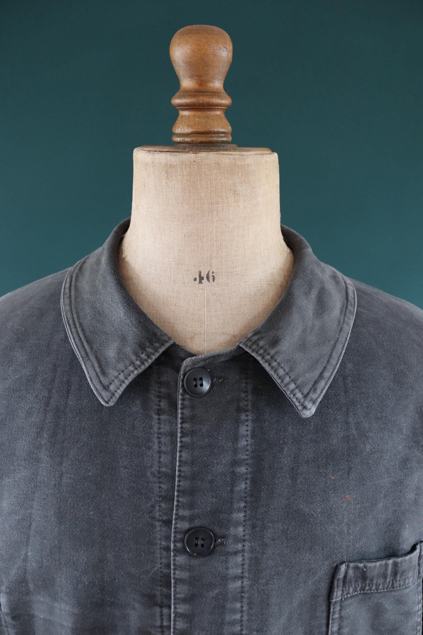 Vintage French black moleskin workwear jacket - 1960s chore coat - sun faded - 52” chest