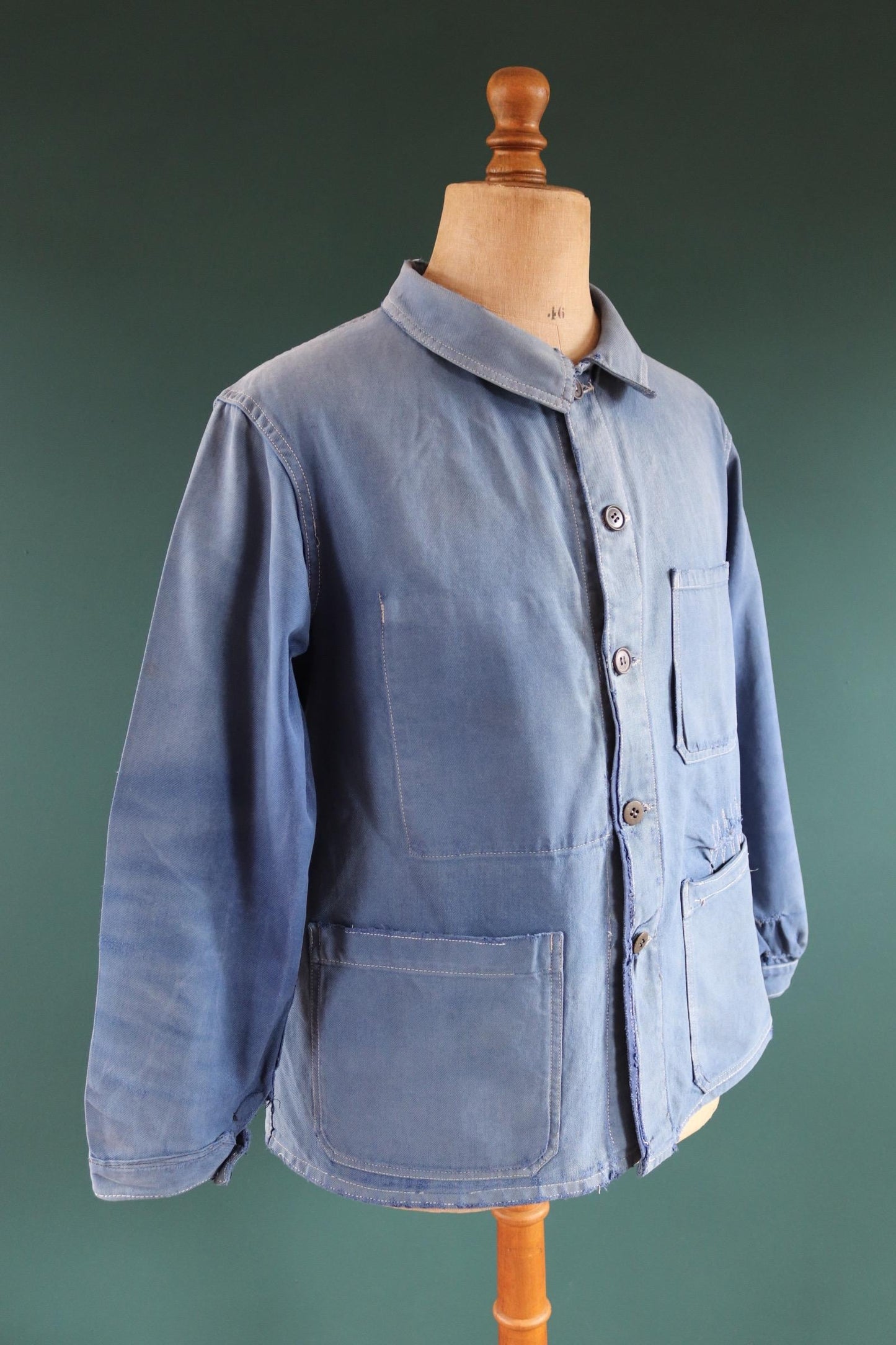 Vintage French blue workwear jacket - 1950s cotton twill - 44” chest - bleu de travail