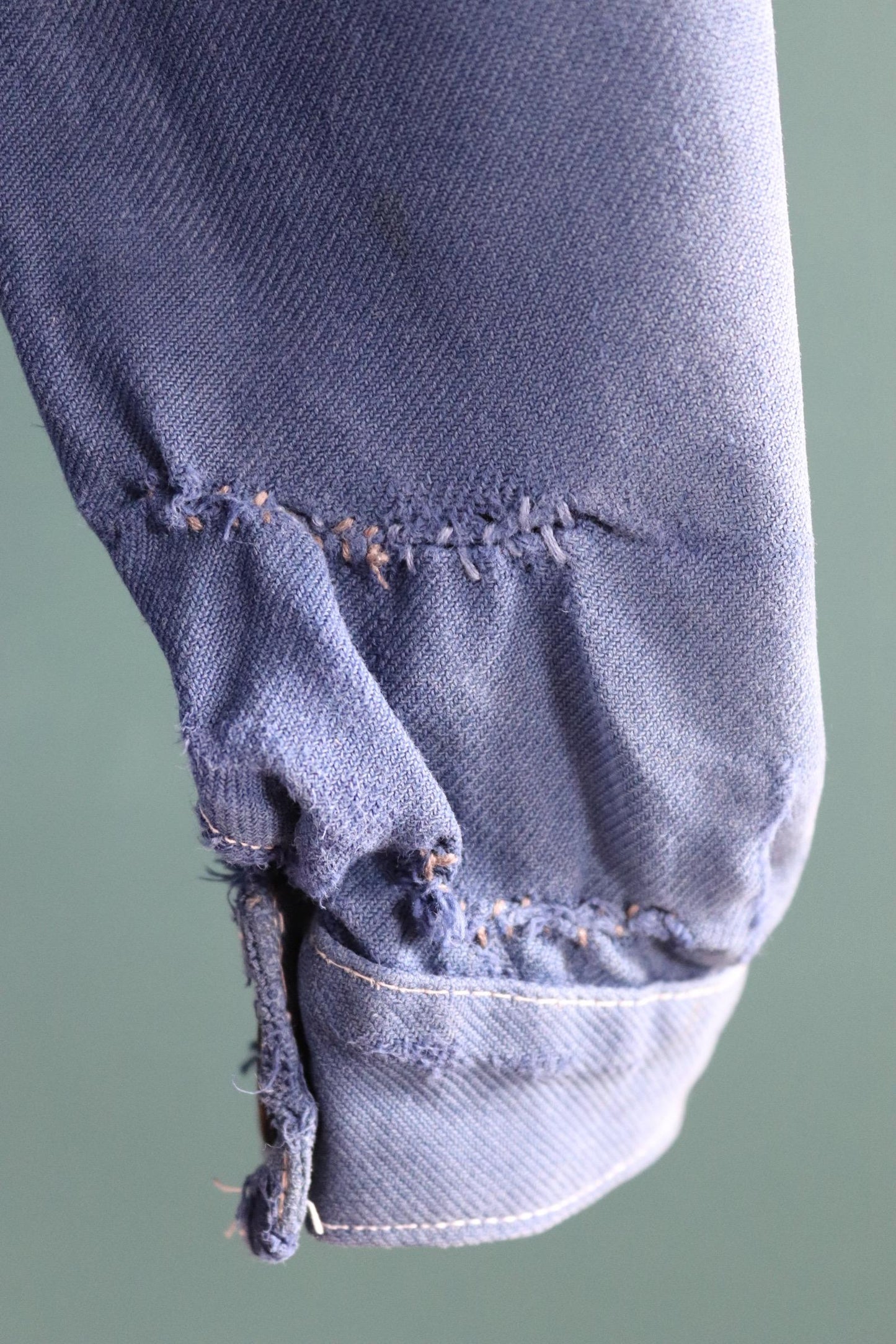 Vintage French blue workwear jacket - 1950s cotton twill - 44” chest - bleu de travail