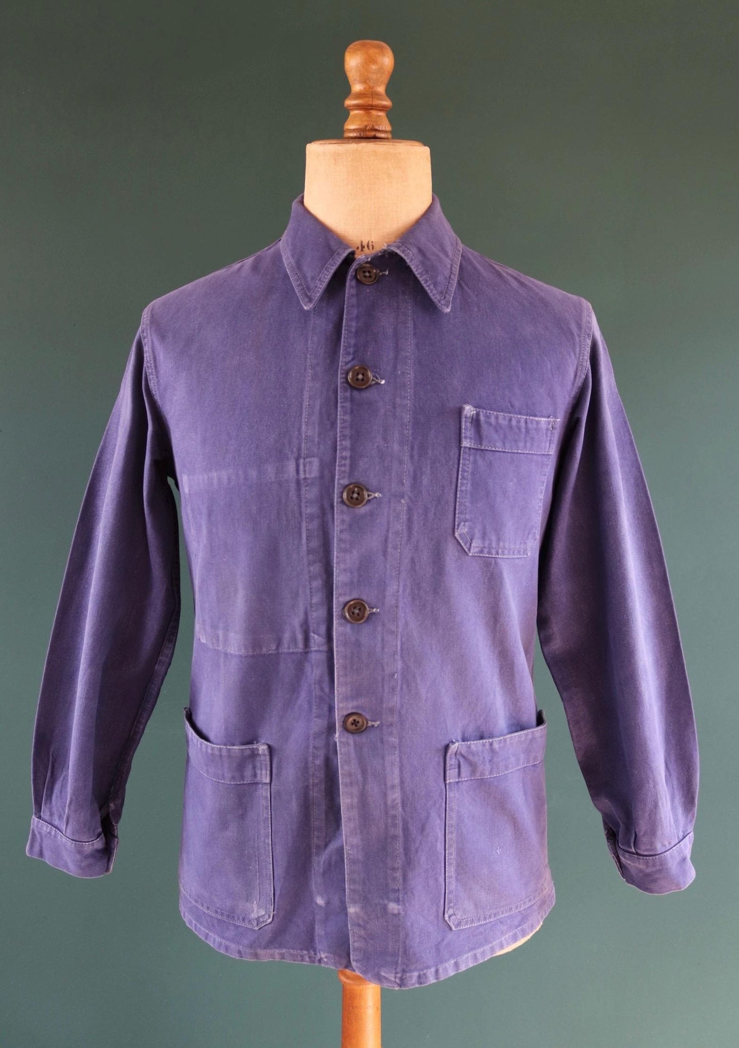 Vintage French blue workwear jacket - 1960s cotton twill - 39” chest - bleu de travail