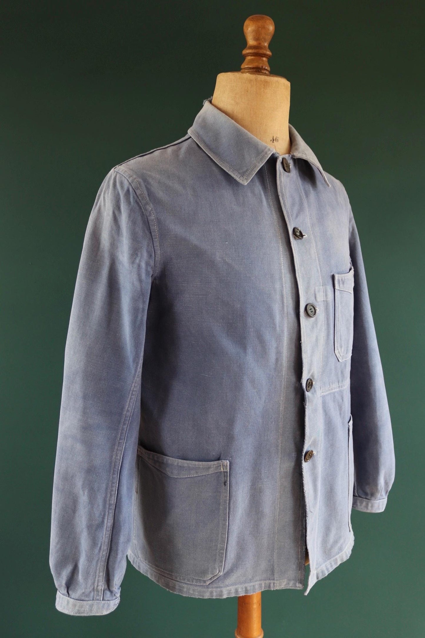 Vintage French blue workwear jacket - 1960s cotton twill - 43” chest - bleu de travail