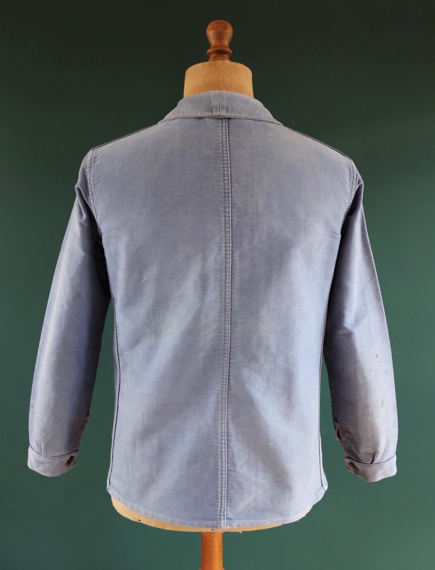 Vintage French blue moleskin workwear jacket - sun faded chore coat - 40” chest - bleu de travail