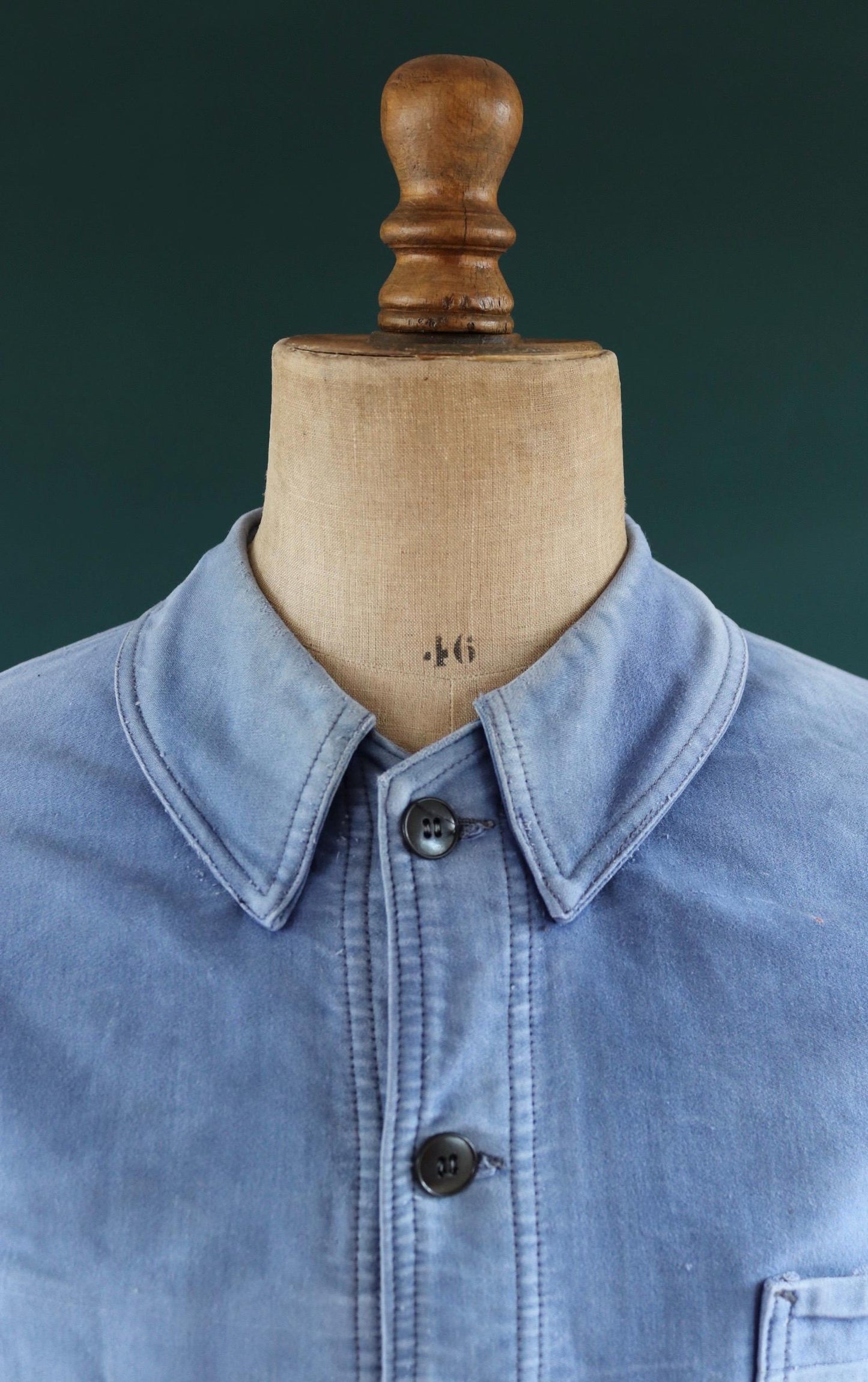 Vintage French blue moleskin workwear jacket - sun faded chore coat - 40” chest - bleu de travail