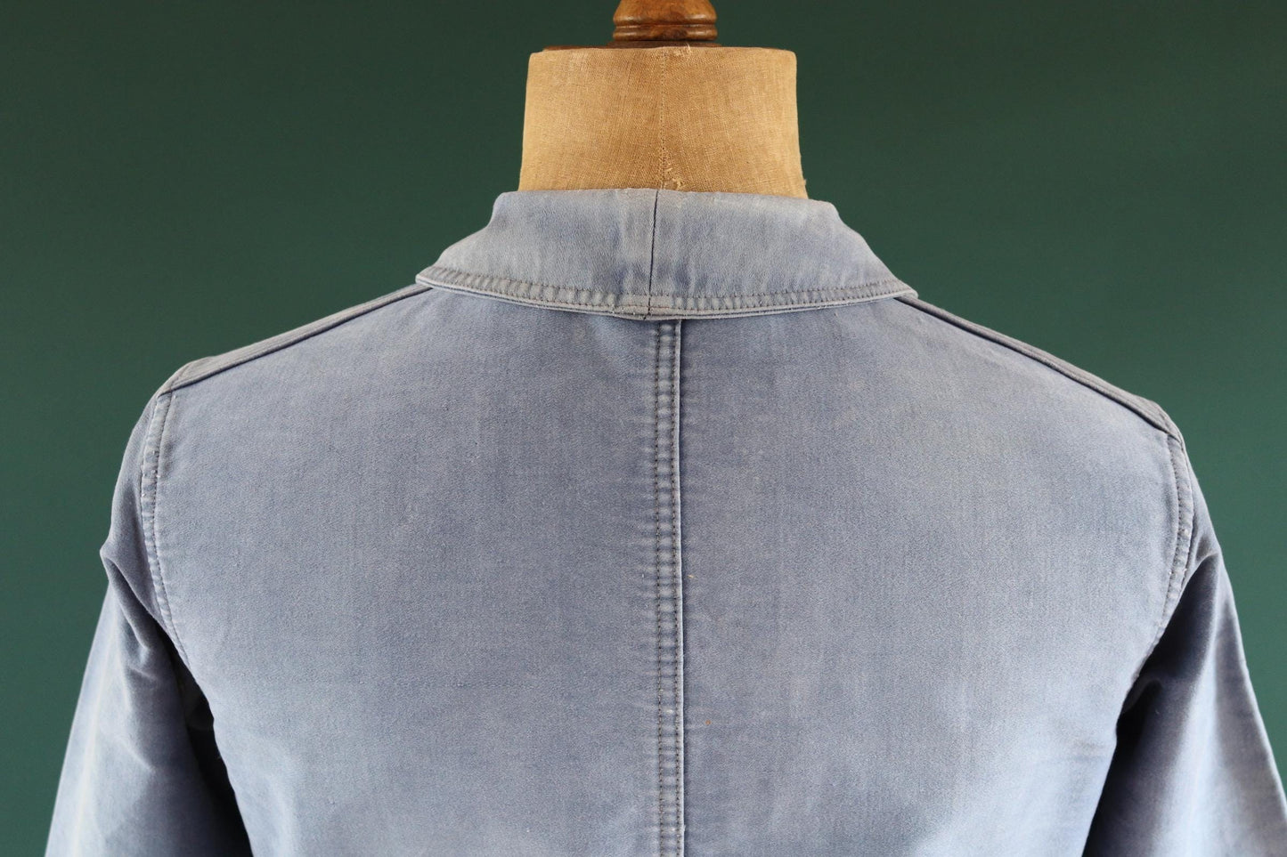 Vintage French blue moleskin workwear jacket - sun faded chore coat - 40” chest - bleu de travail