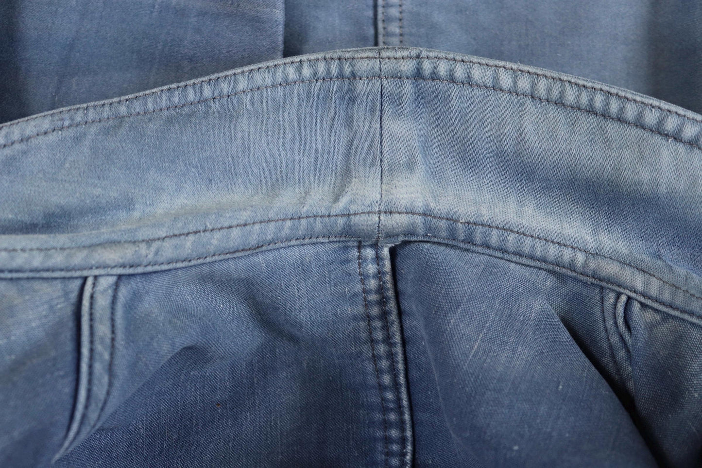 Vintage French blue moleskin workwear jacket - sun faded chore coat - 40” chest - bleu de travail