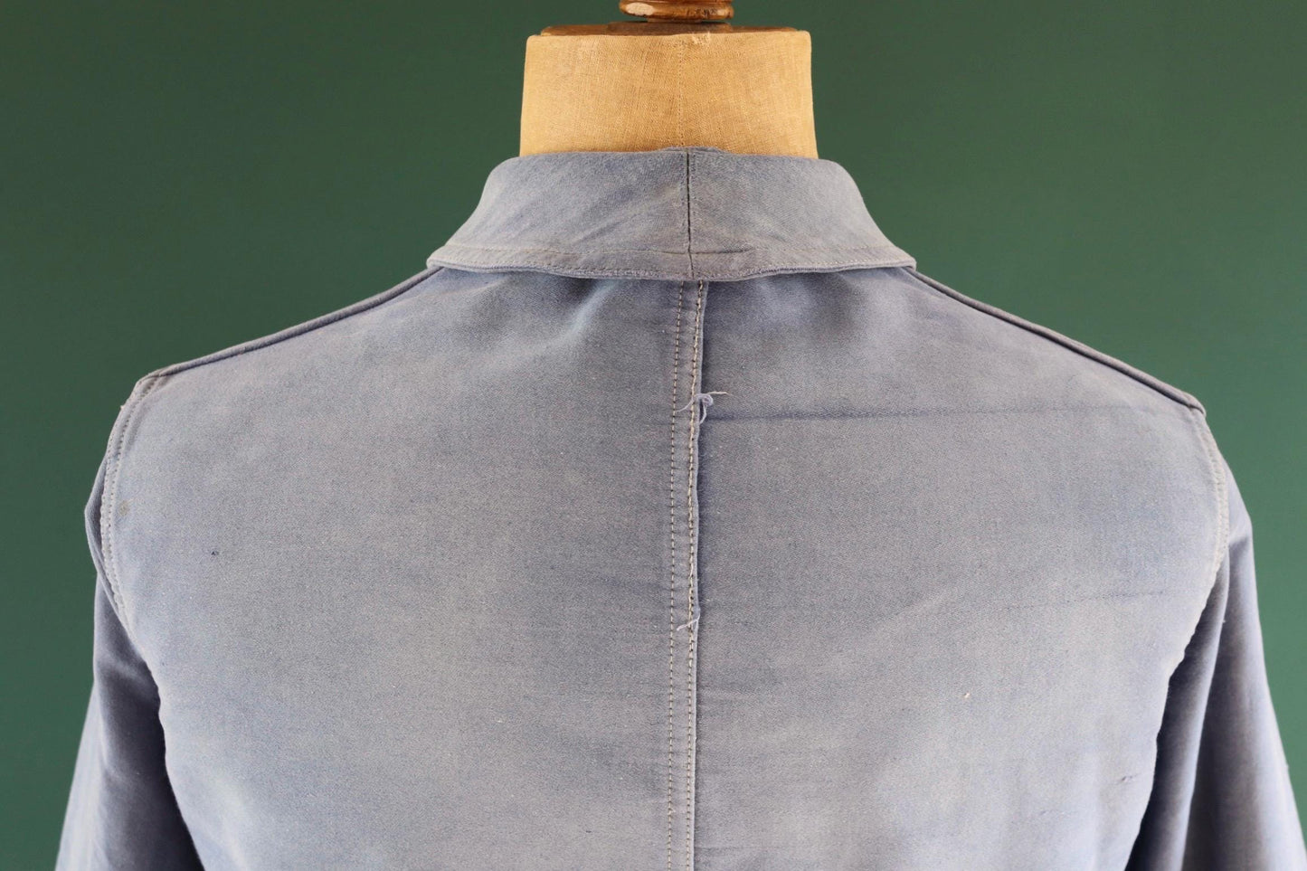 Vintage French blue moleskin workwear jacket - sun faded chore coat - 41” chest - bleu de travail