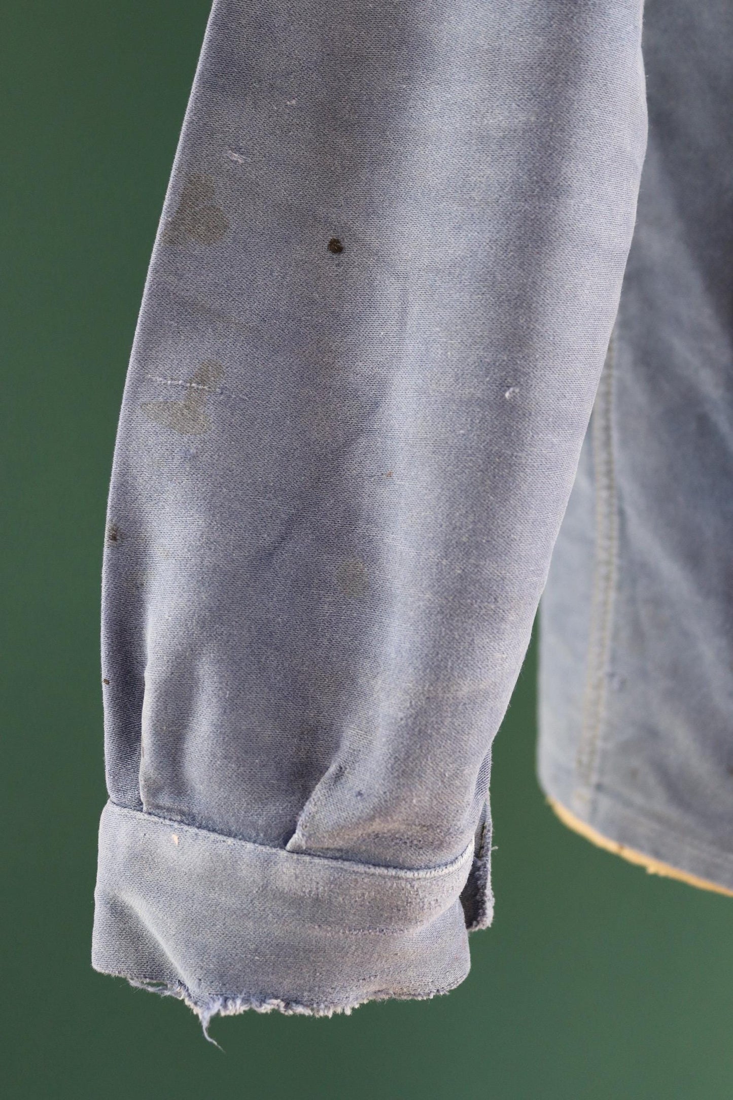 Vintage French blue moleskin workwear jacket - sun faded chore coat - 41” chest - bleu de travail