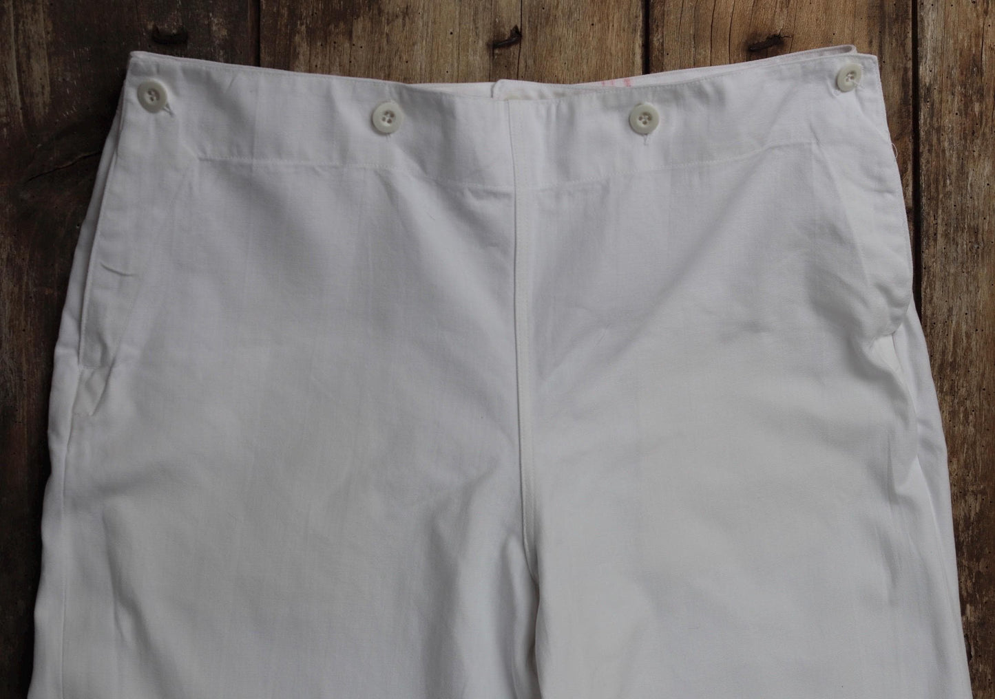 Vintage French white cotton naval trousers - 1950s 60s wide leg pants - Marine Nationale - 36” x 29” - riviera beach