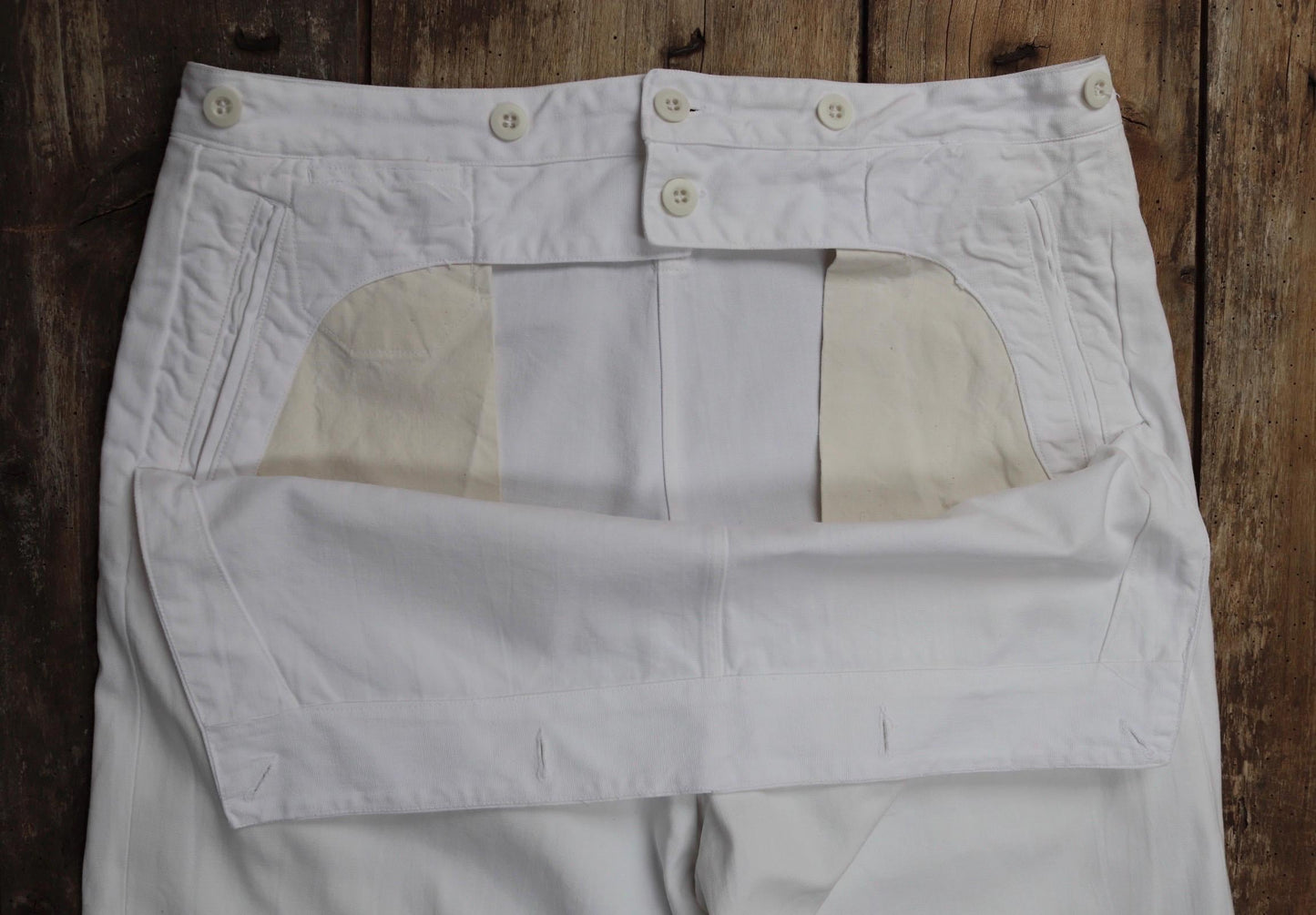 Vintage French white cotton naval trousers - 1950s 60s wide leg pants - Marine Nationale - 36” x 29” - riviera beach